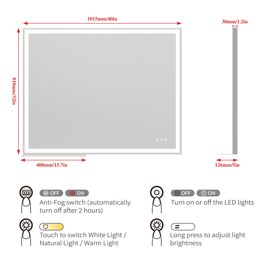 LED Bathroom Vanity Mirror Wall Mounted Adjustable / Warm / Natural Lights Anti-Fog Touch Switch With Memory Modern Smart Large Bathroom Mirrors