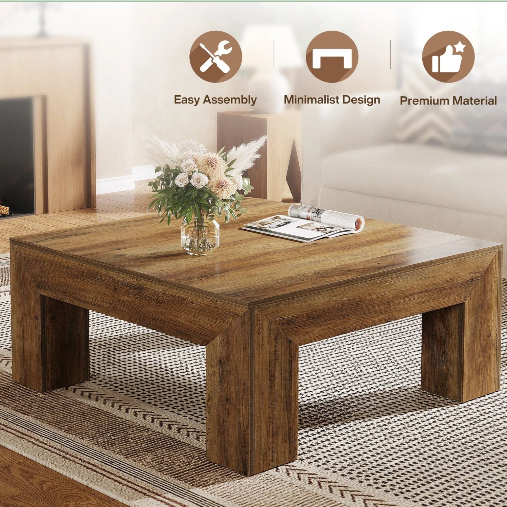 Square Coffee Table - Rustic Brown