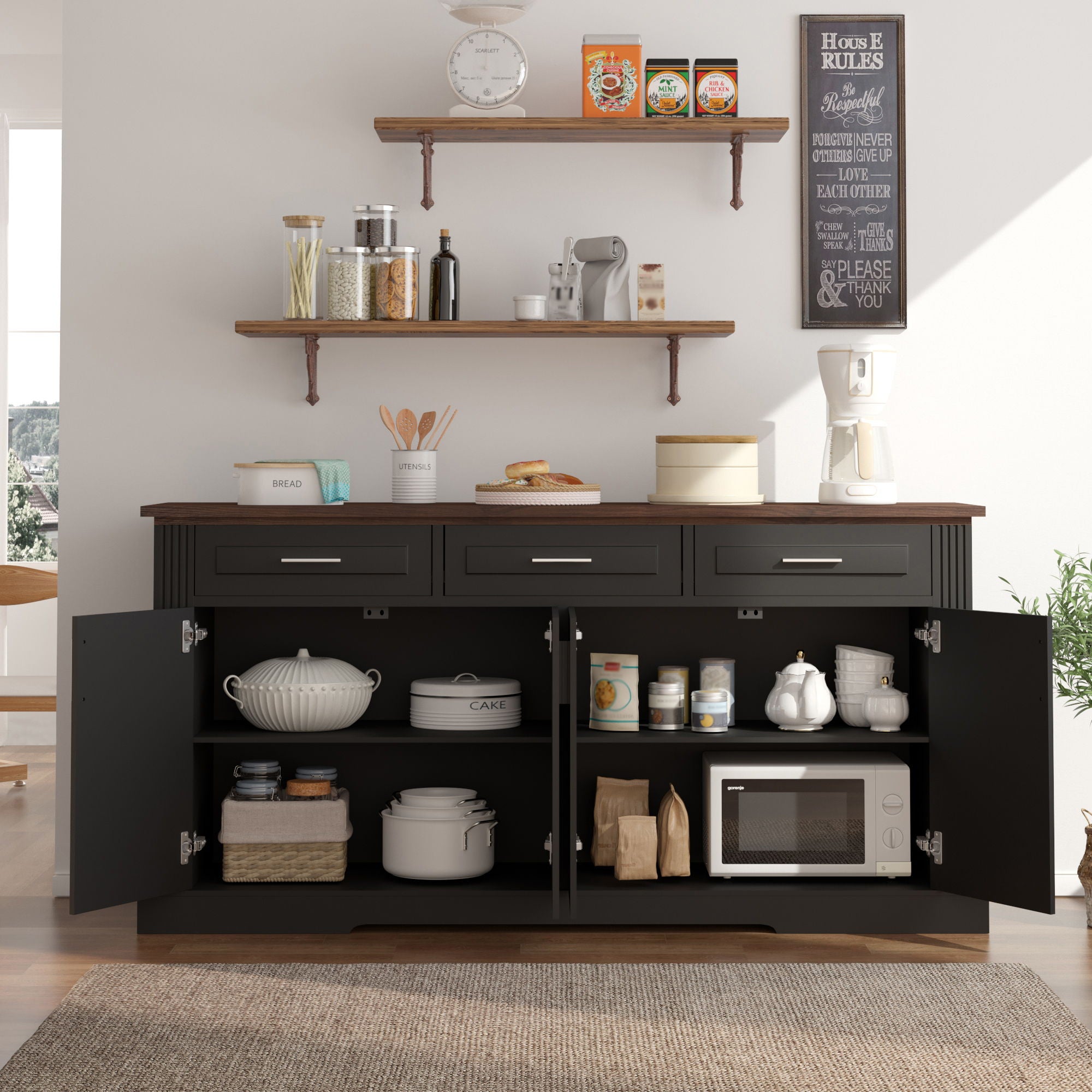Fluted Sideboard Buffet Cabinet With 4 Doors And 3 Drawers