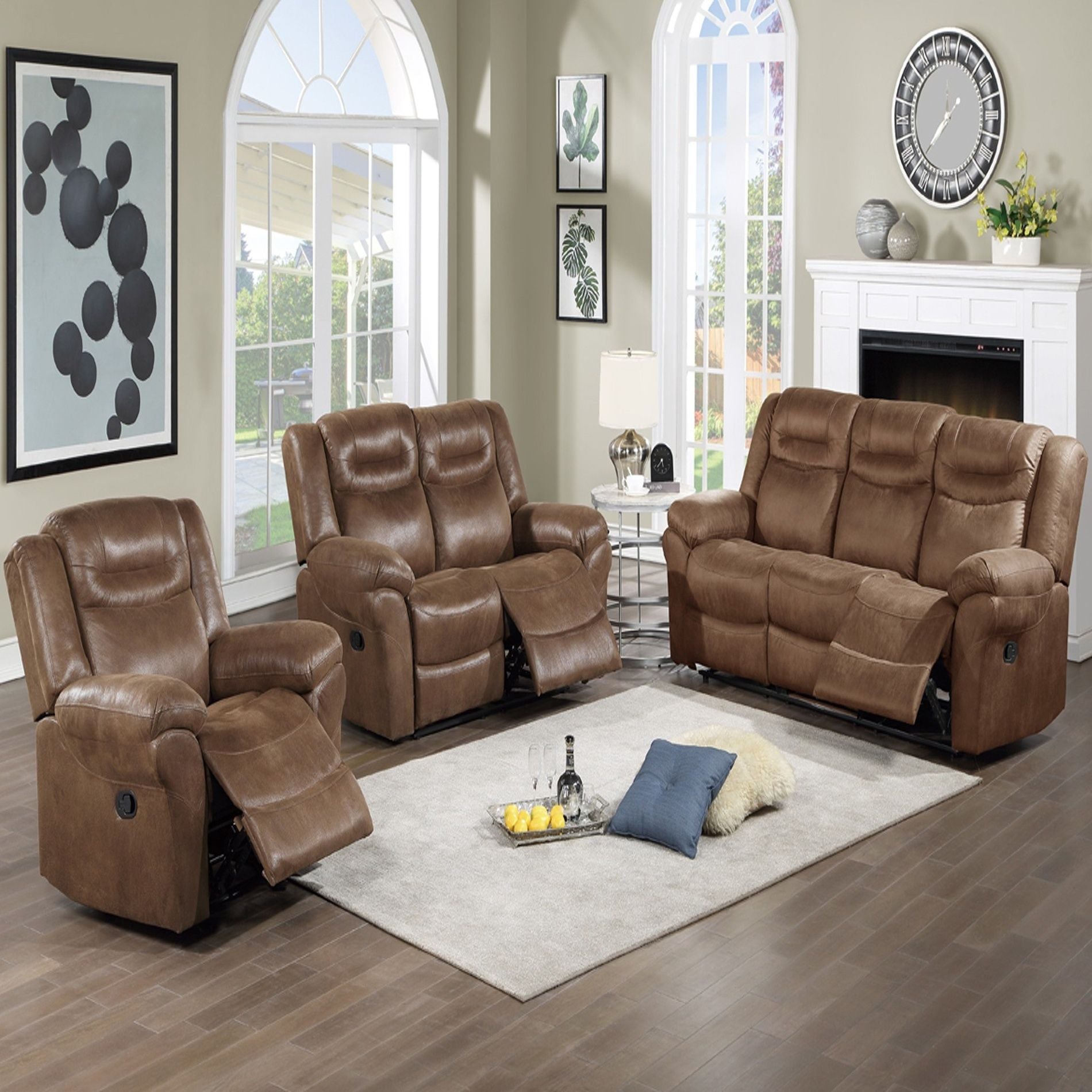 Power Reclining Sofa With USB Port Upholstered Pillow Arms And Headrest - Brown