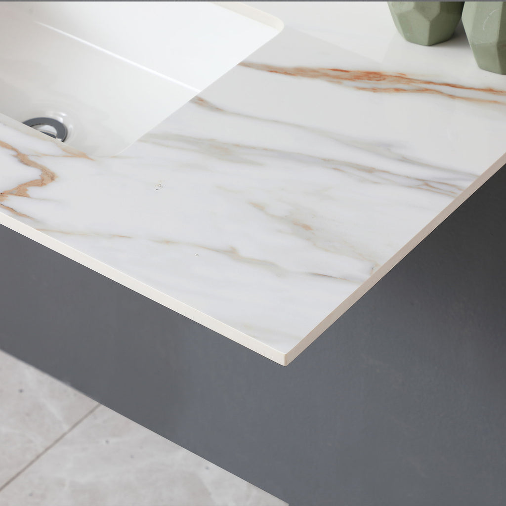 Elegant Vanity Top With Undermount Sink And Backsplash, Sintered Stone