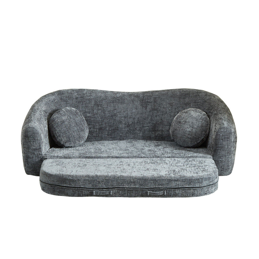 Curved Convertible Sofa, 2 In 1 Frameless Folding Sofa Bed With Pull Out Base And Deep Seat