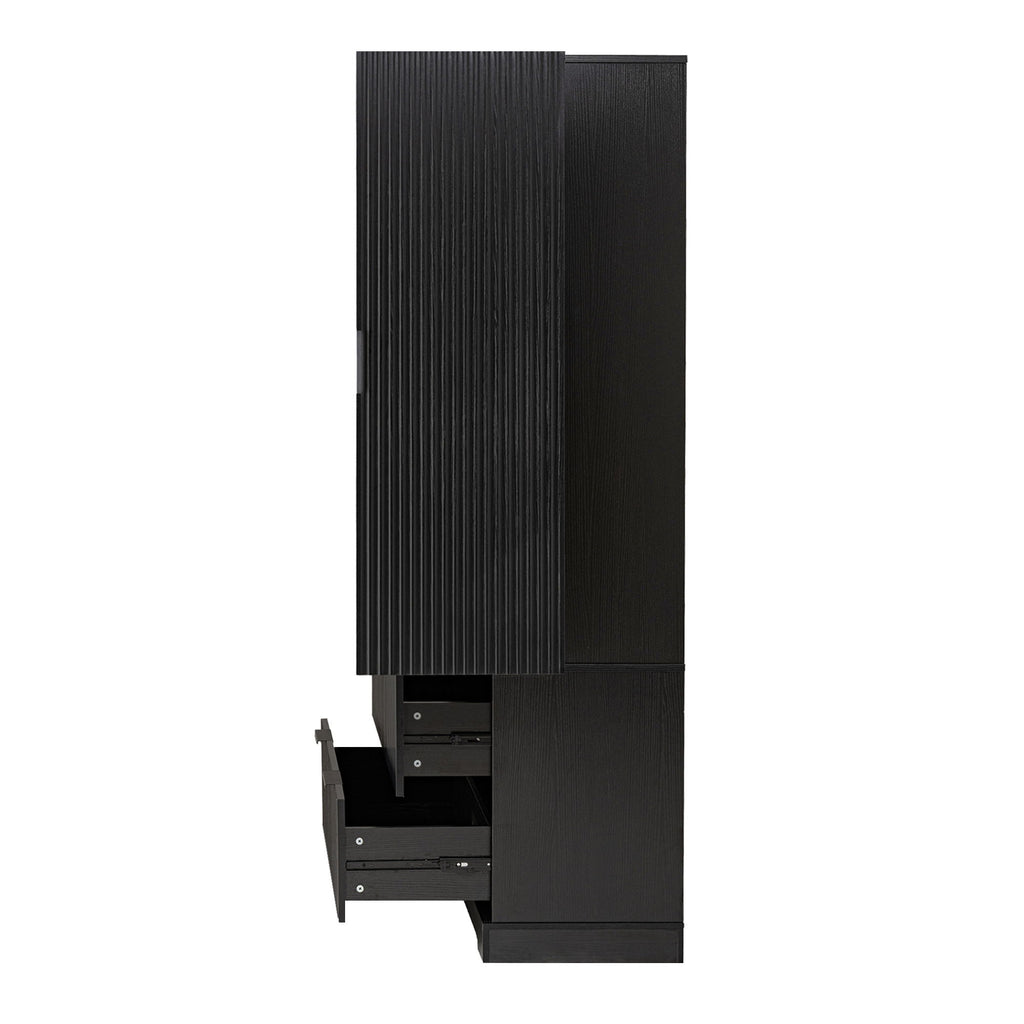 Fluted Kitchen Pantry Cabinet With 2 Large Drawers & 8 Door Spice Rack