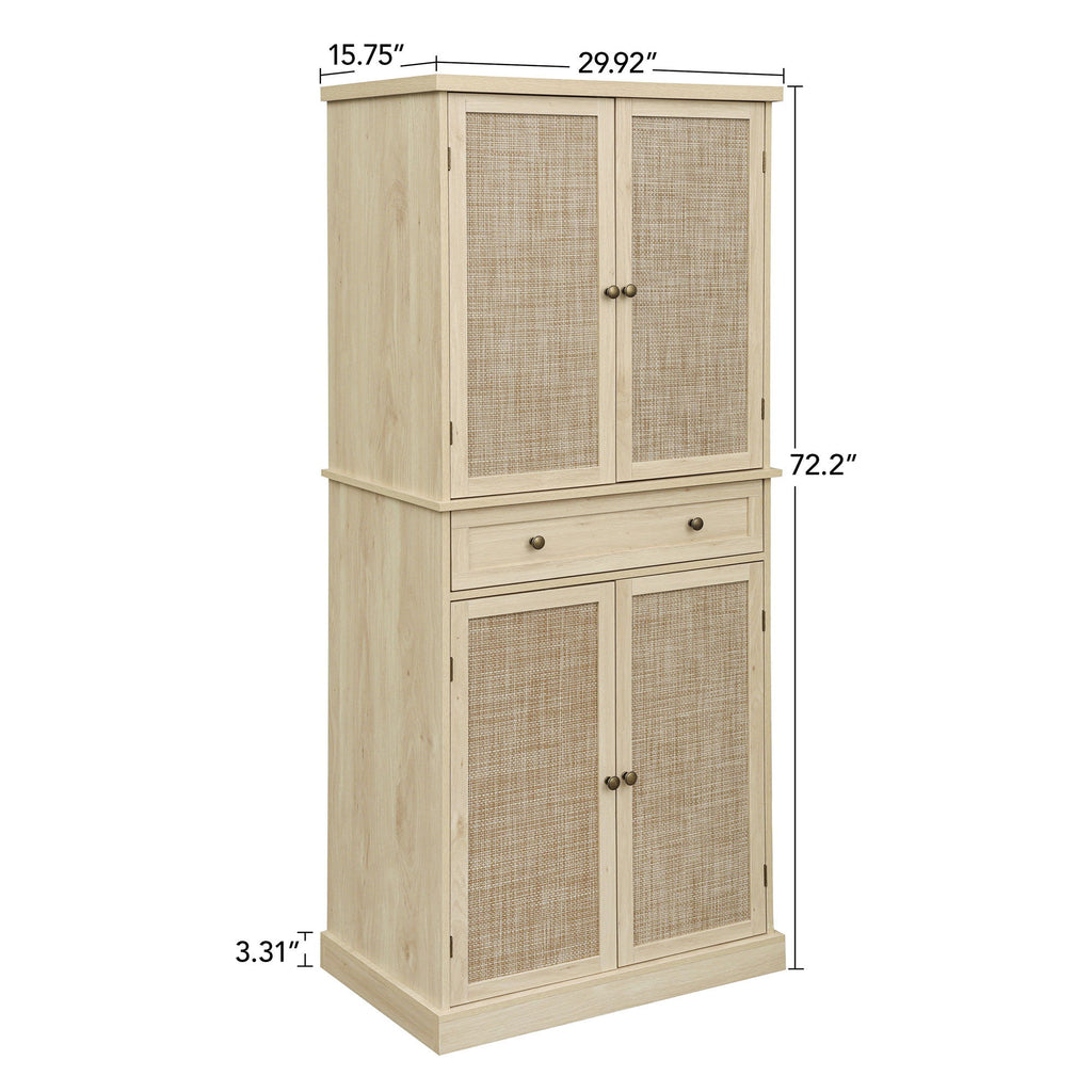 4 Door Storage Cabinet With 1 Drawer And 4 Adjustable Inner Shelves - Natural