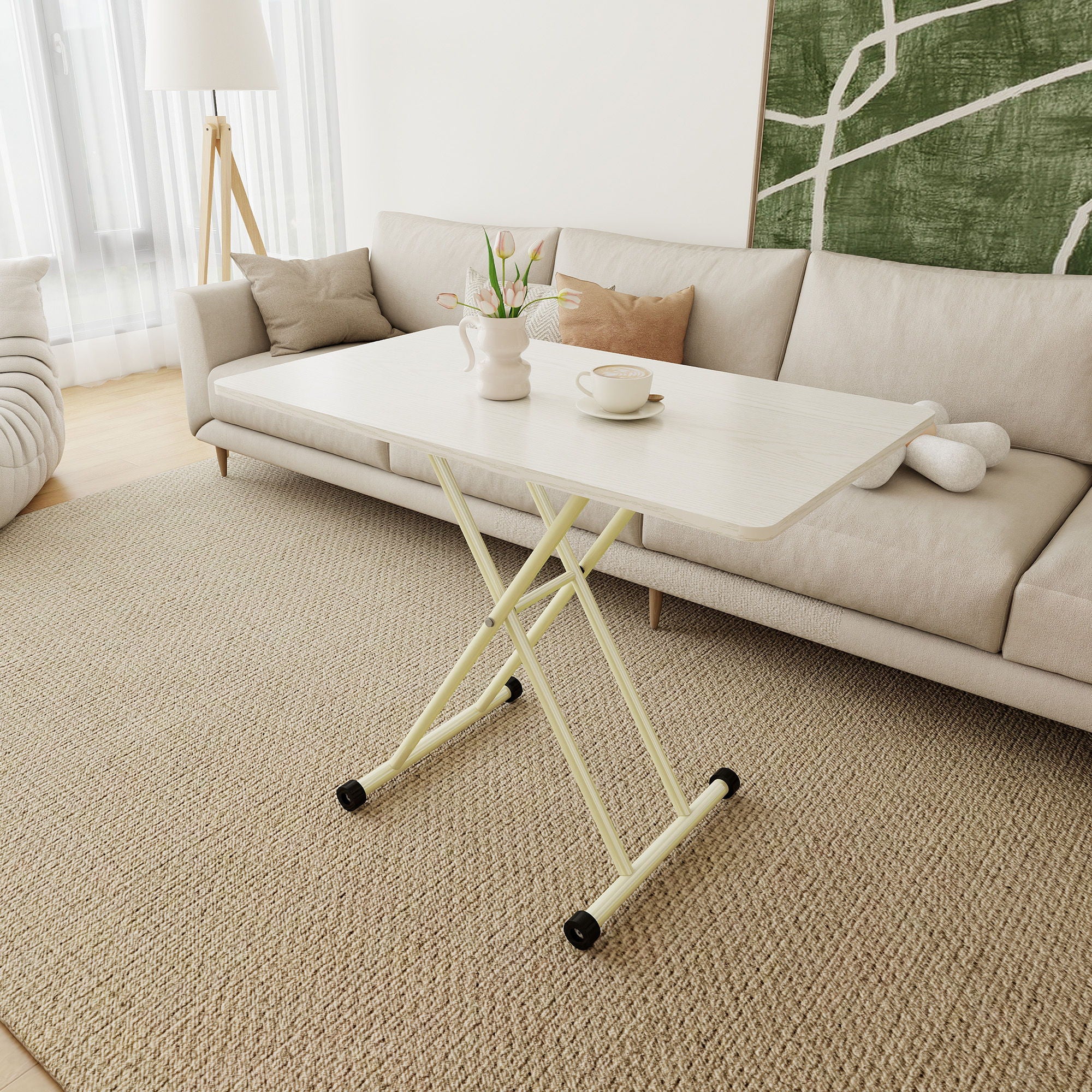Adjustable Standing Table, Indoor & Outdoor Use, Portable With Adjustable Height - Off White / White