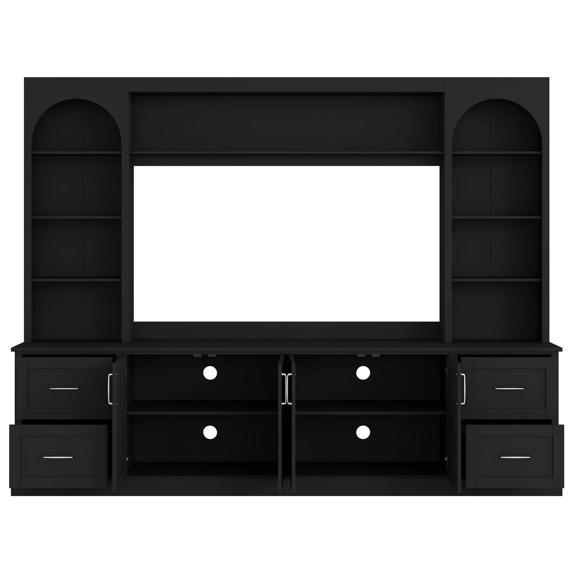 Arched Entertainment Center Wall Unit With Drawers, TV Stand