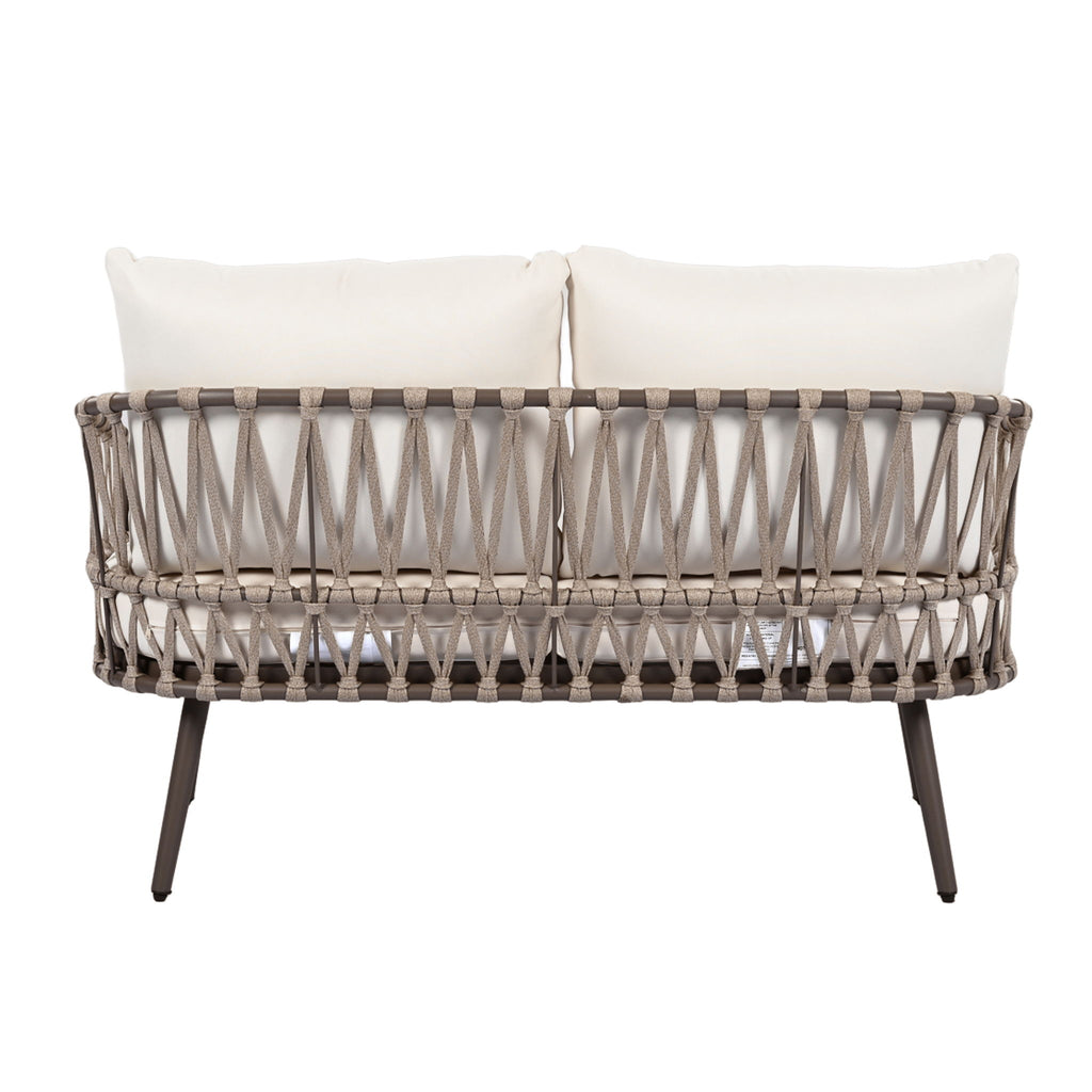 4 Piece Outdoor Patio Furniture Set, Metal Chairs With Woven Rope U Shaped Backrest