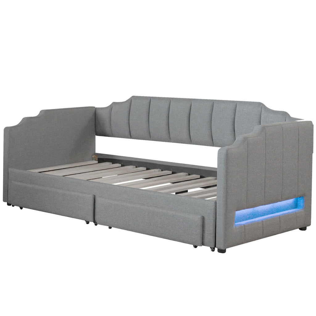 Extendable Daybed With LED Light And 2 Storage Drawers