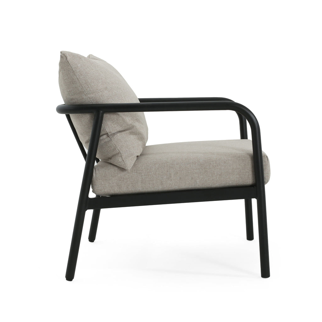 Leora - Modern Minimalist Round Tube Sofa Chair With Cushions - Beige / Black