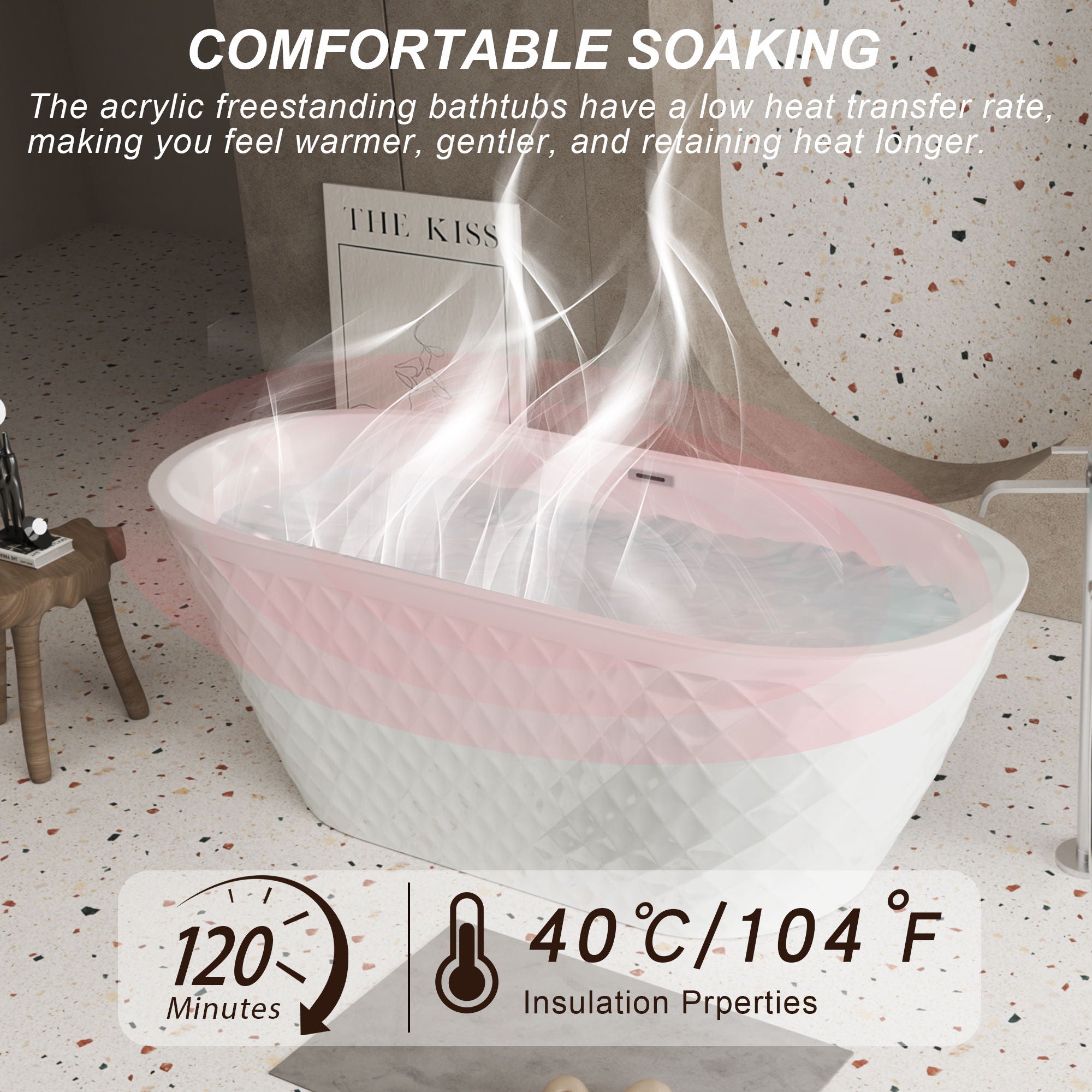 Freestanding Bathtub With Diamond Pattern Design