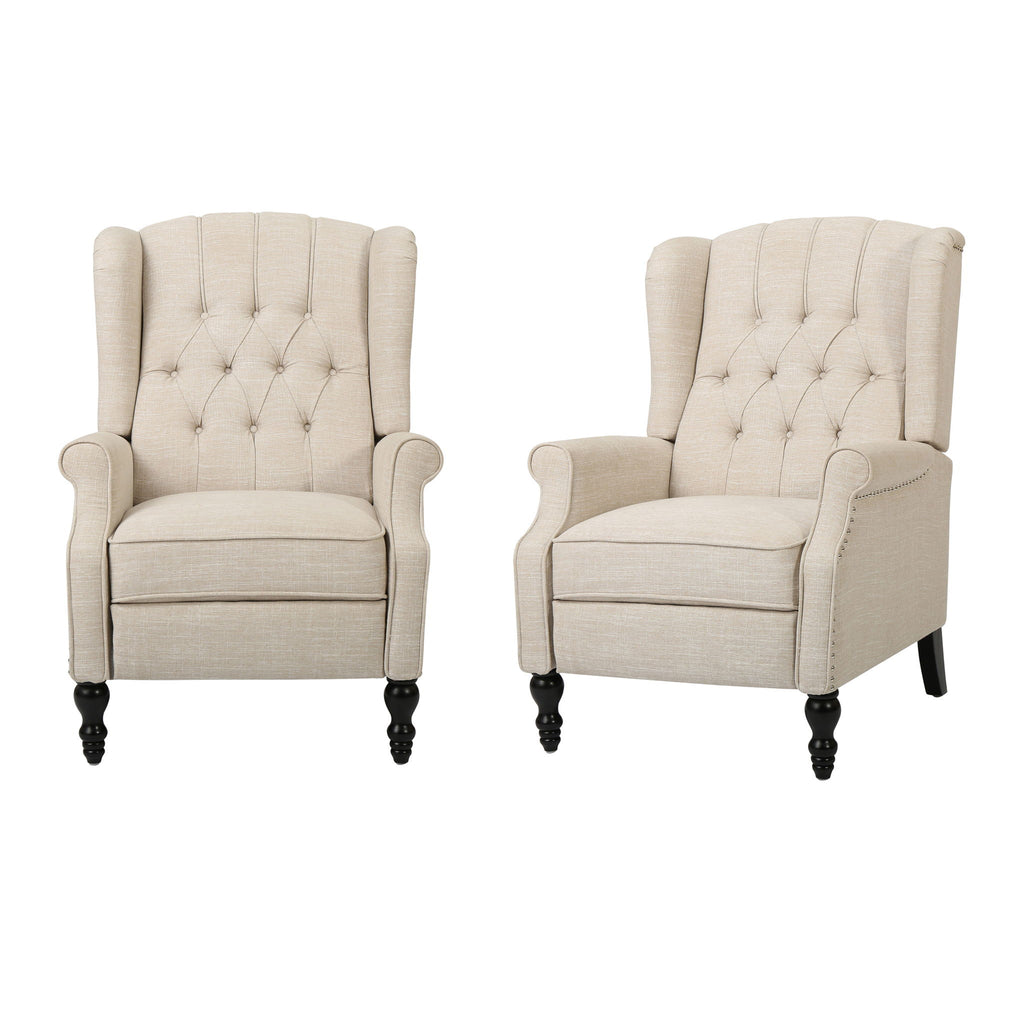 Armchair Recliner With Pushback Mechanism And Wingback Design