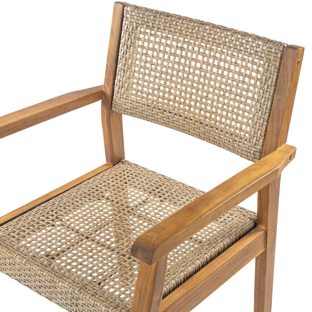 Amaris Outdoor Patio 7Pcs Acacia Wood Dining Set With Faux Wicker Chairs In Teak