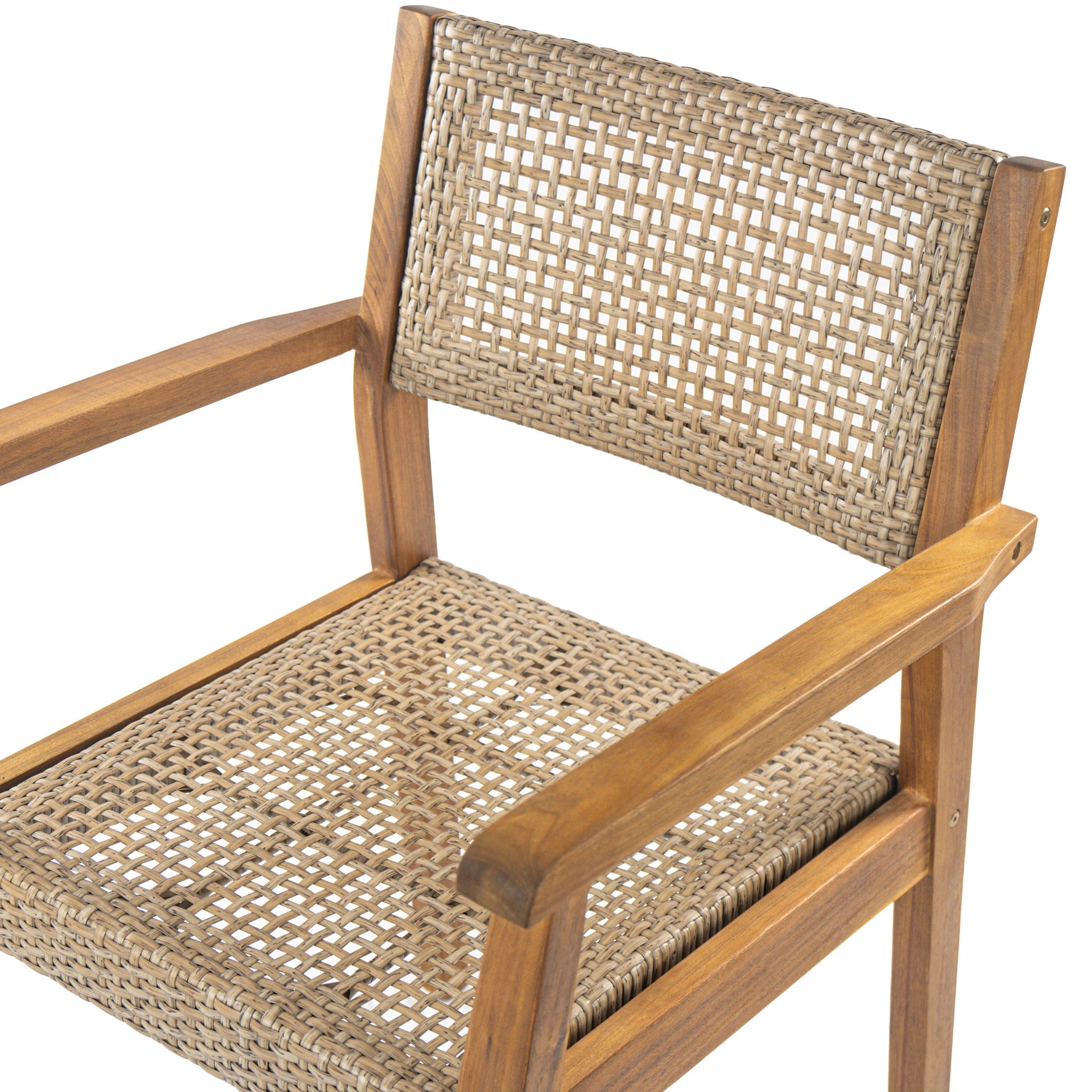 Amaris Outdoor Patio 7Pcs Acacia Wood Dining Set With Faux Wicker Chairs In Teak