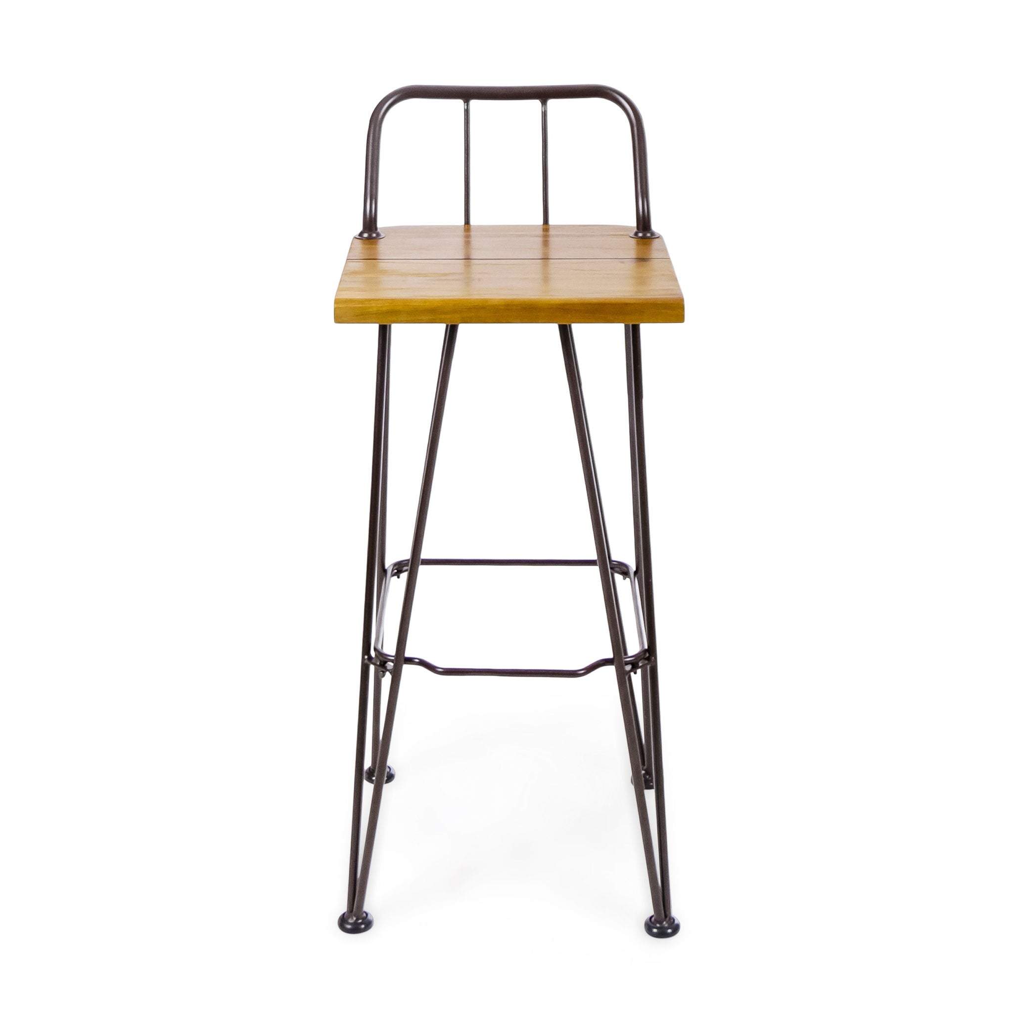 Dione Outdoor Industrial Acacia Wood Bar Set With Metal Frame And Slat Paneling - Brown