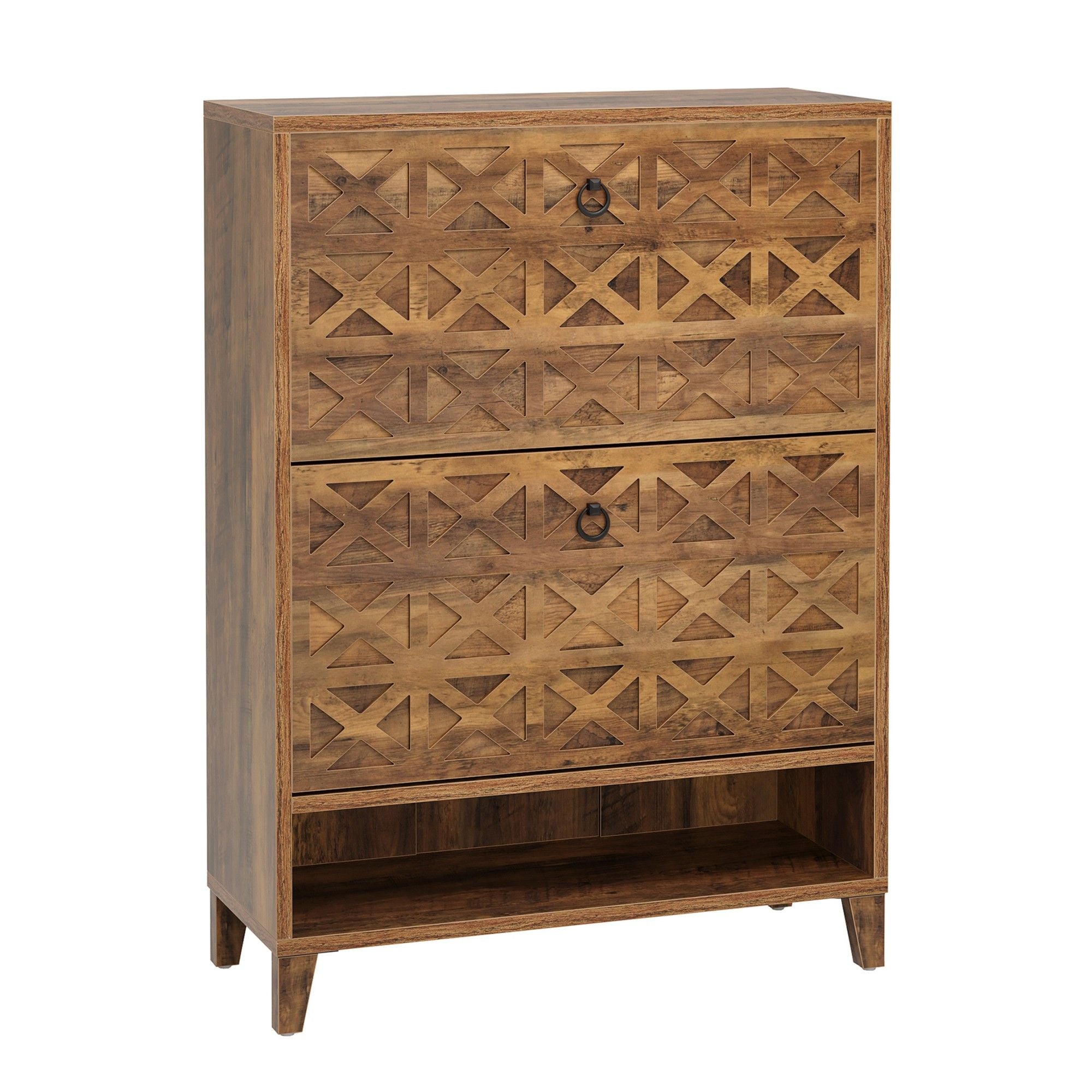 Narrow Shoe Cabinet With 2 Flip Drawers For Entryway Organizer - Rustic Brown