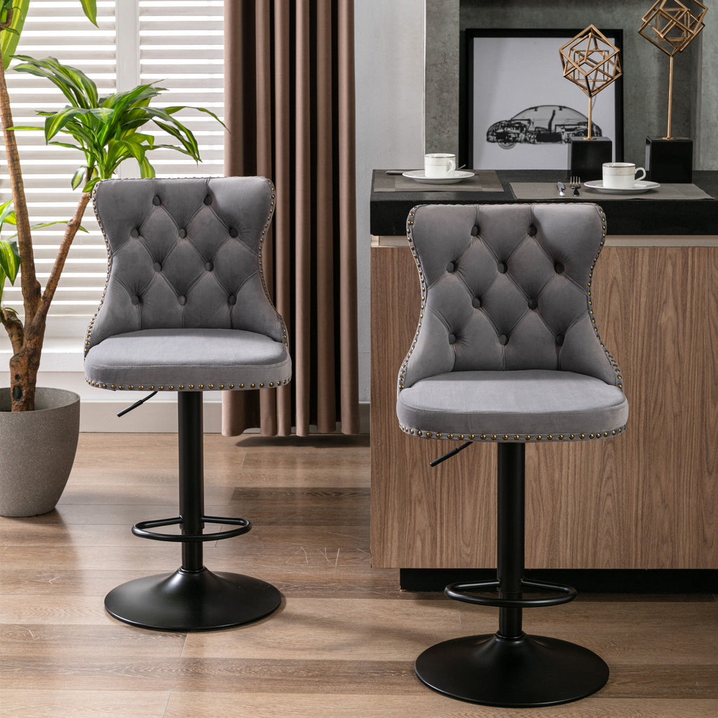 Swivel Barstools Adjusatble Seat Height, Modern Upholstered Bar Stools With Backs Comfortable Tufted For Home Pub And Kitchen Island (Set of 2)