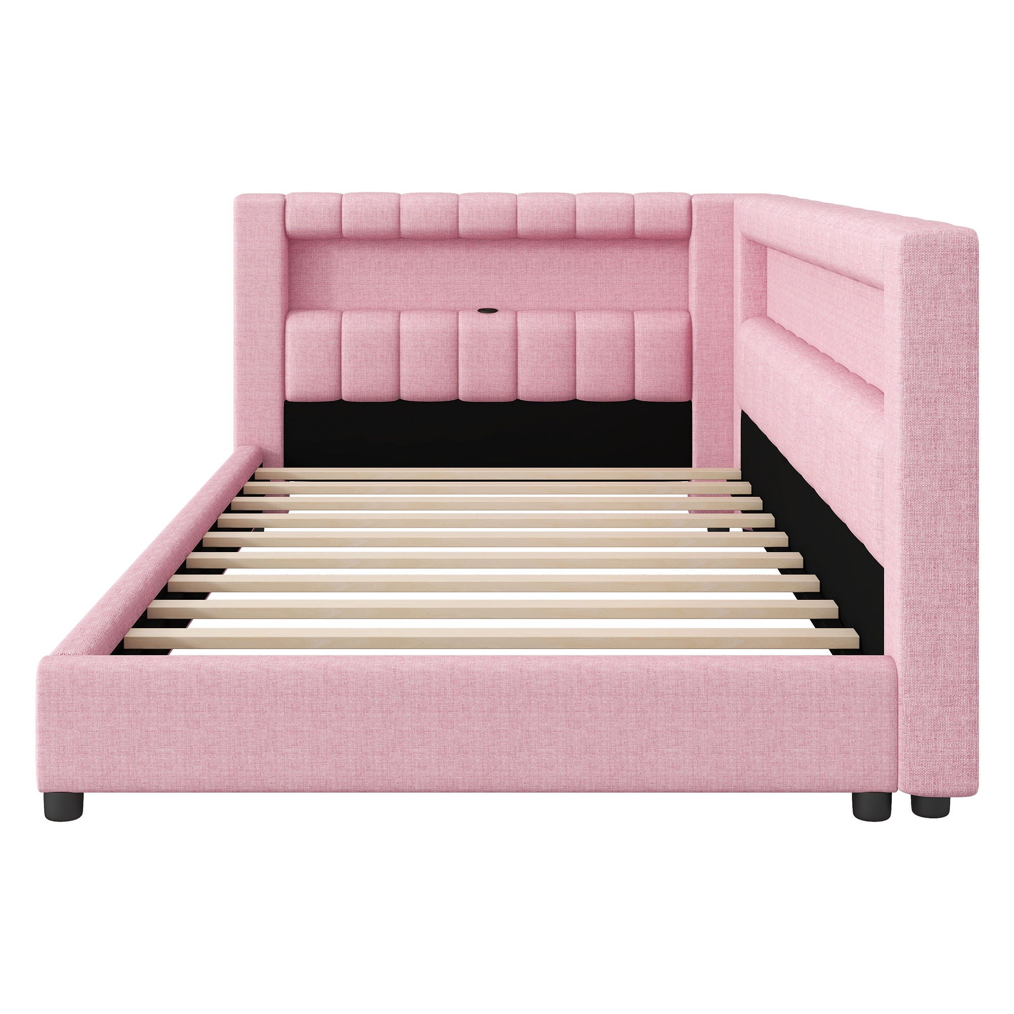 Upholstered Platform Bed With LED Belt And USB Ports