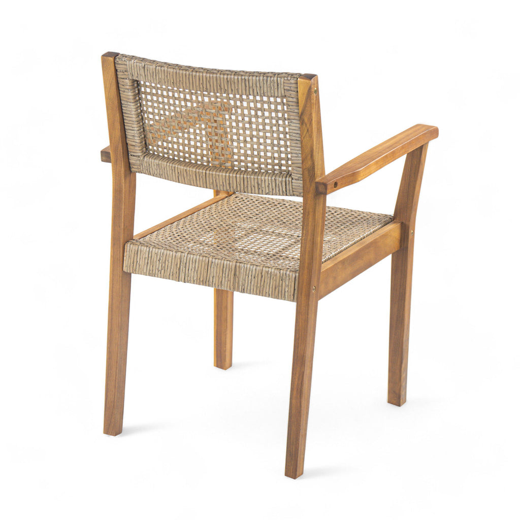 Amaris Outdoor Patio 7Pcs Acacia Wood Dining Set With Faux Wicker Chairs In Teak