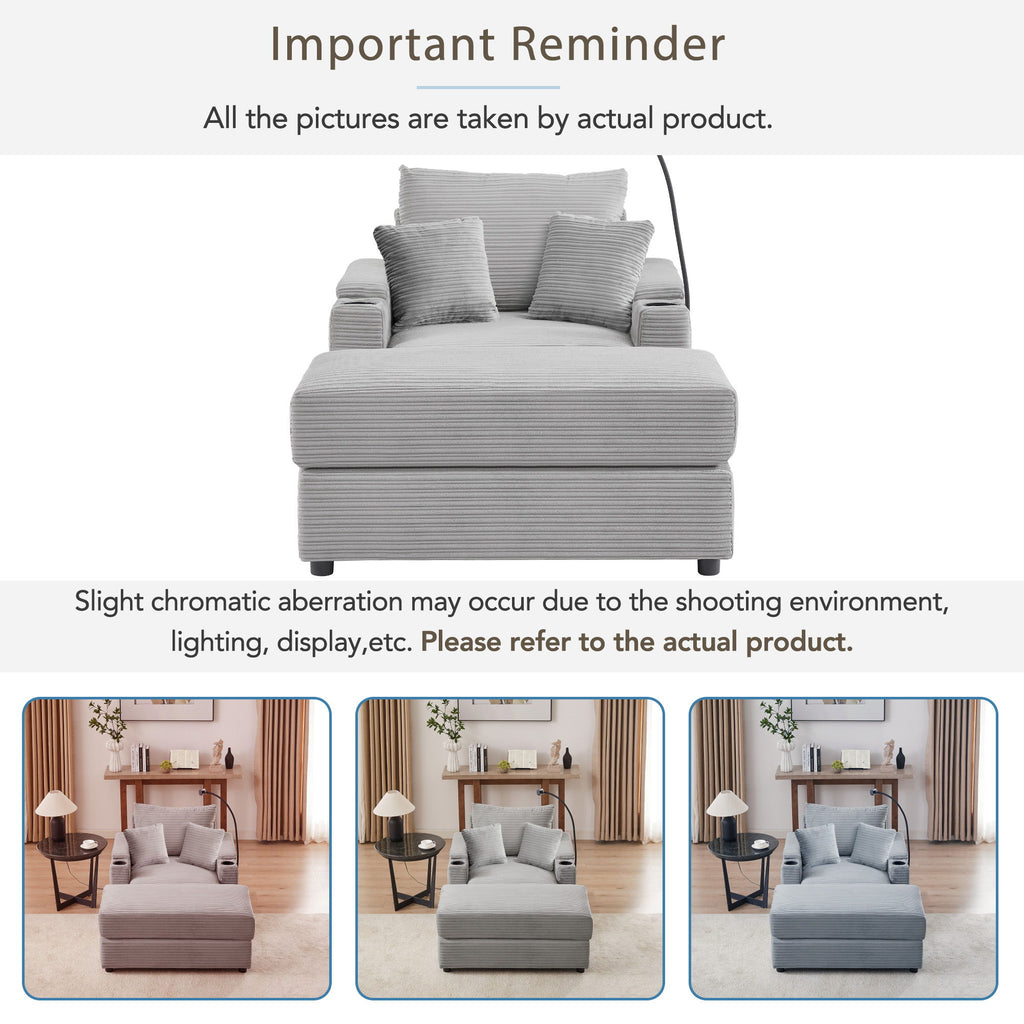 Modern Style Single Sofa Sofa Couch With Storage Space, A Movable Ottoman, 2 USB Ports, 2 Cup Holders, A Phone Holder For Living Room
