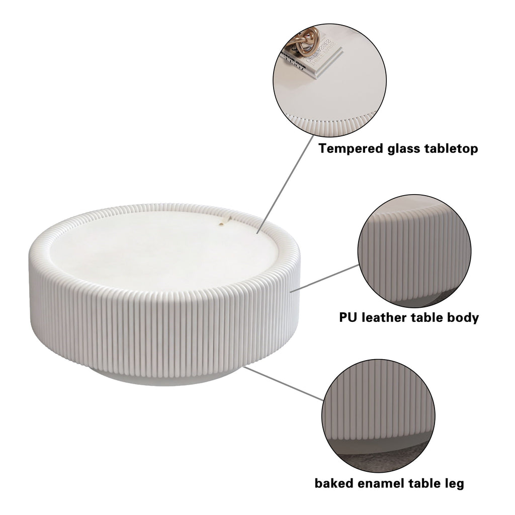 Round Fluted Coffee Table, Base & Hidden Storage - Snow White