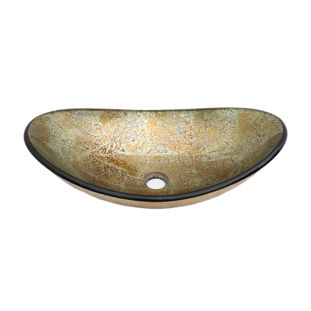 Tempered Glass Vessel Sink With Boat Shape Pop-Up Drain