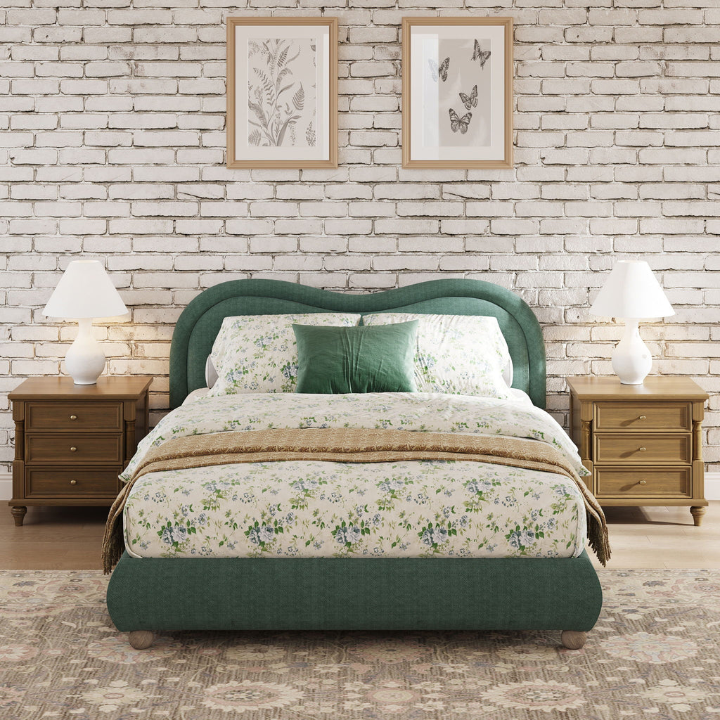 Upholstered Platform Bed Frame With Curved Headboard