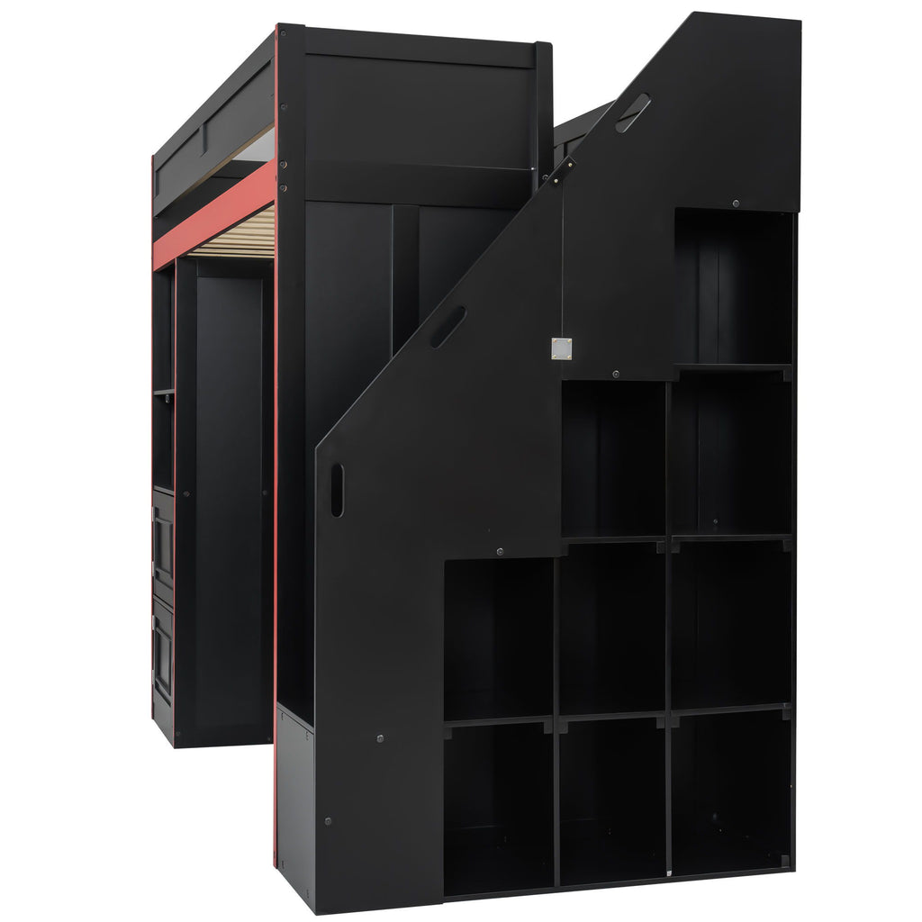Gaming Loft Bed With Desk And Storage, LED Lights