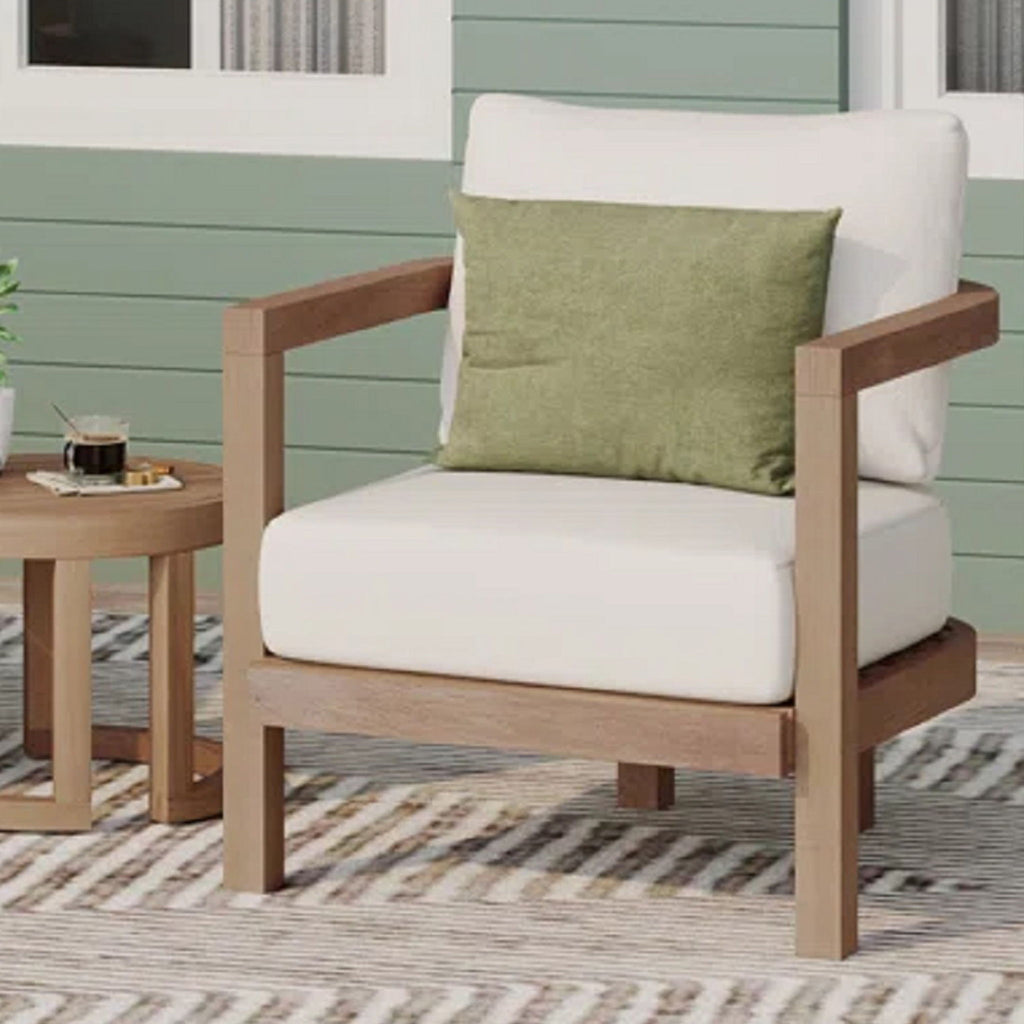 Outdoor Acacia Wood Patio Club Chair, Waterproof Thick Cushion, Deep Seating