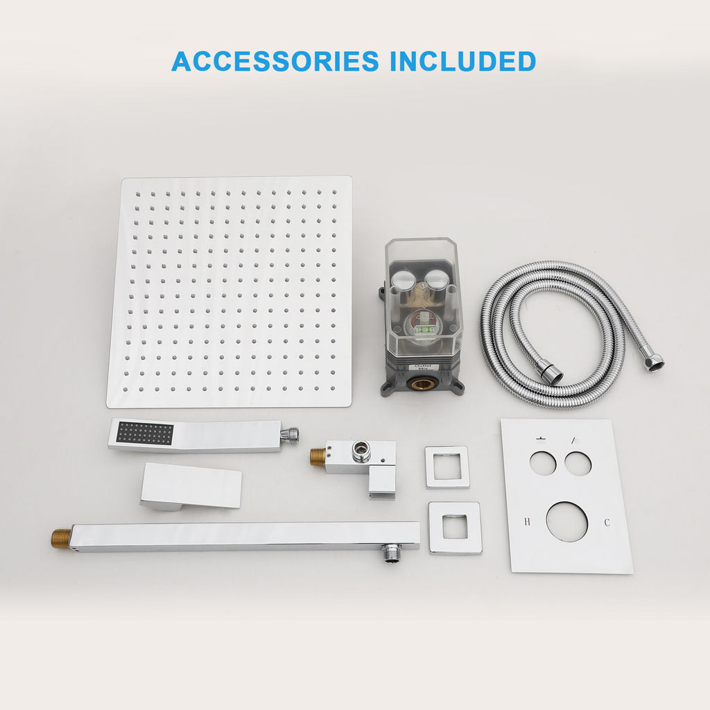 Dual Shower Head System With Square Rain Shower And Rough In Valve