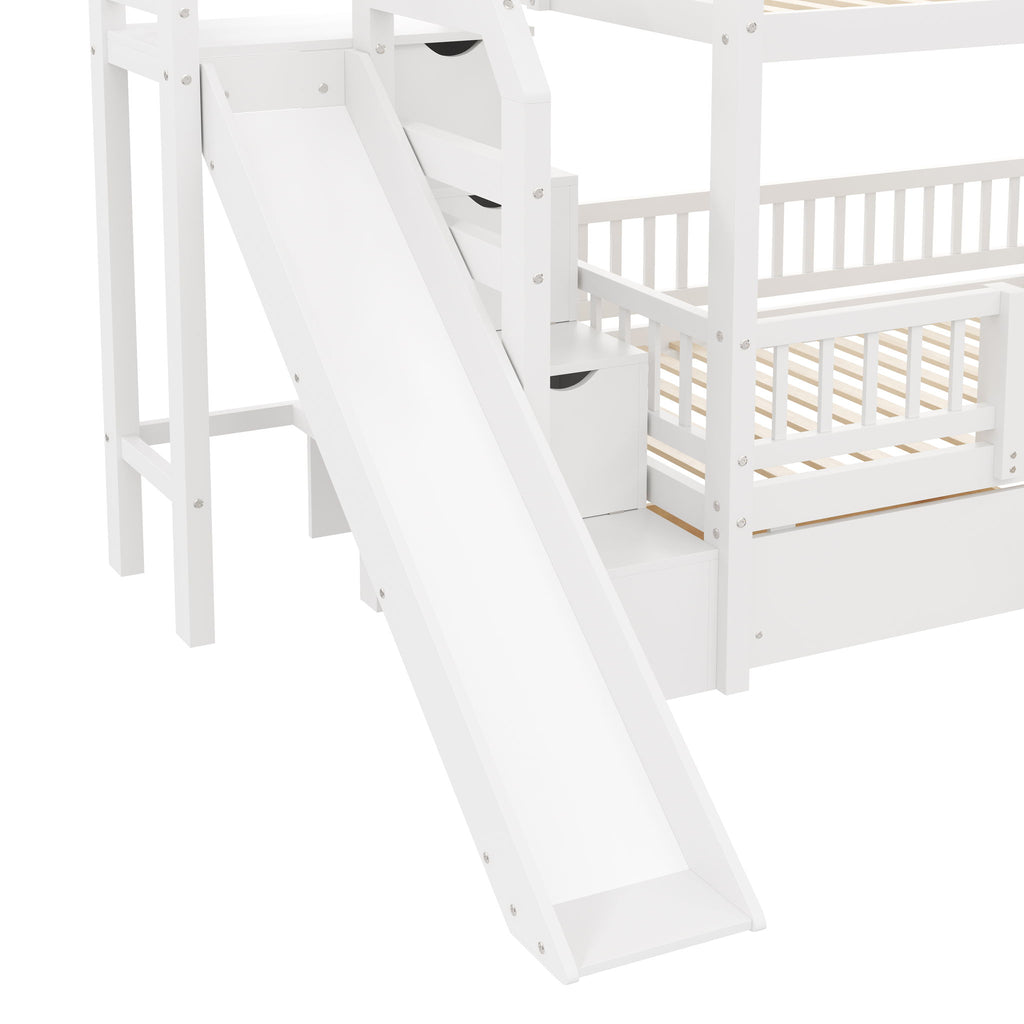 Bunk Bed With Storage Staircase, Slide And 2 Drawers