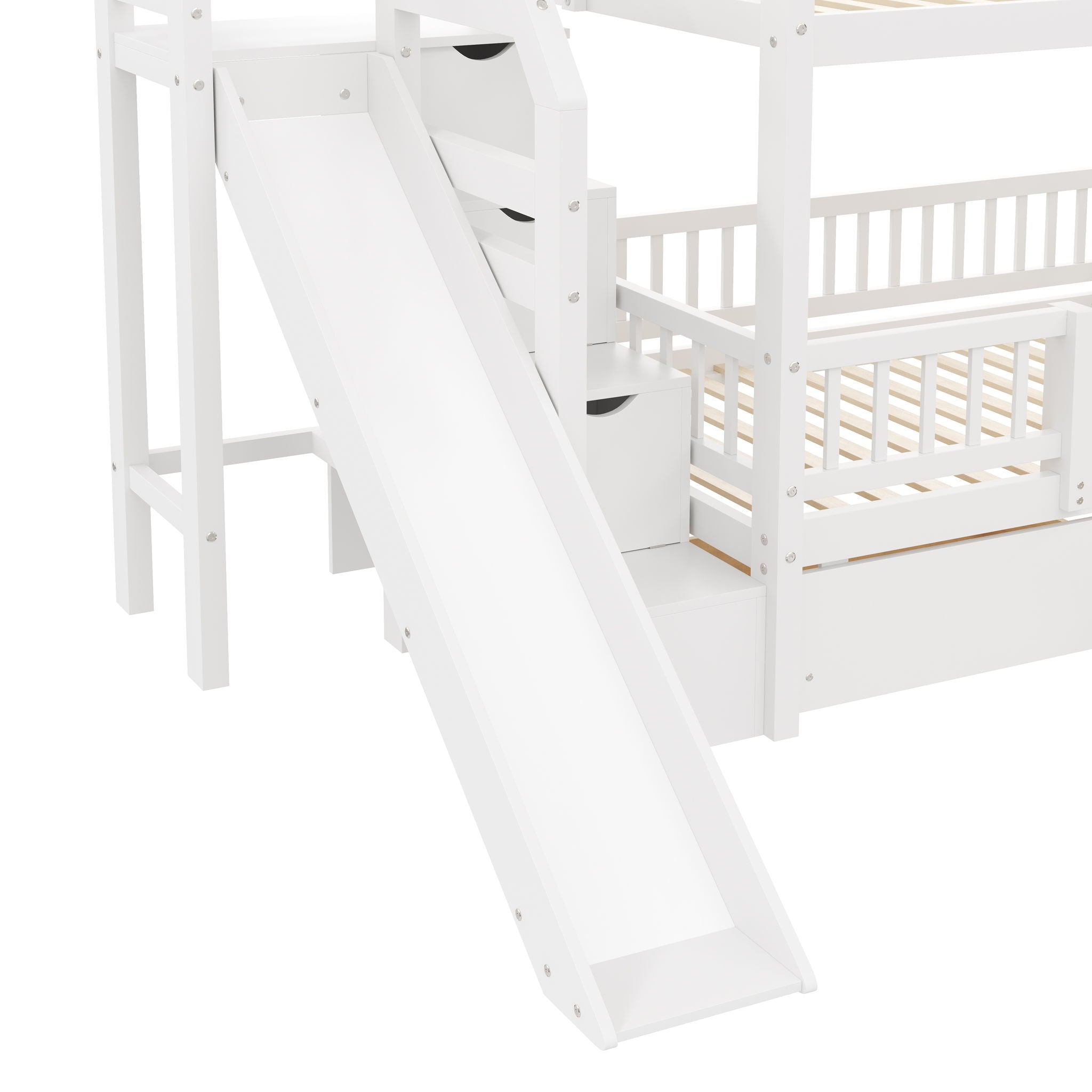 Bunk Bed With Storage Staircase, Slide And 2 Drawers