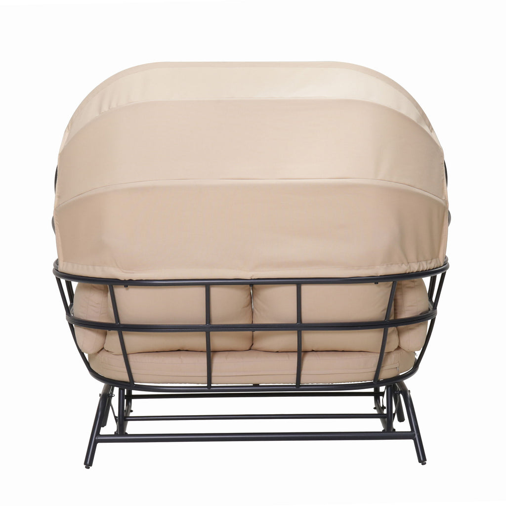 2 Person Egg Shaped Outdoor Swing Chair With Adjustable Canopy - Acacia Wood / Black / Taupe