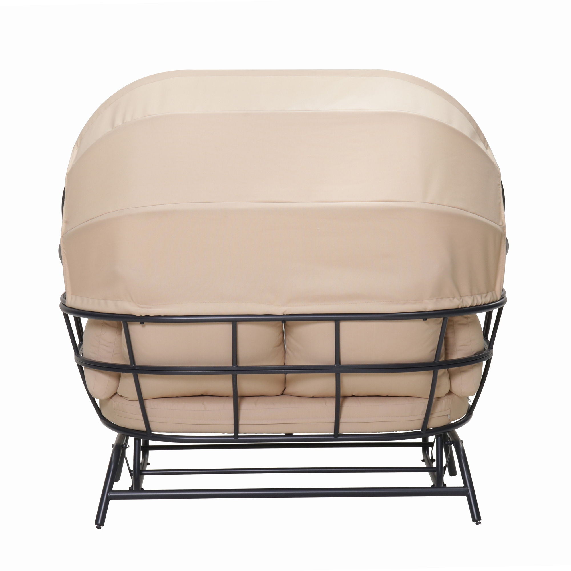 2 Person Egg Shaped Outdoor Swing Chair With Adjustable Canopy - Acacia Wood / Black / Taupe