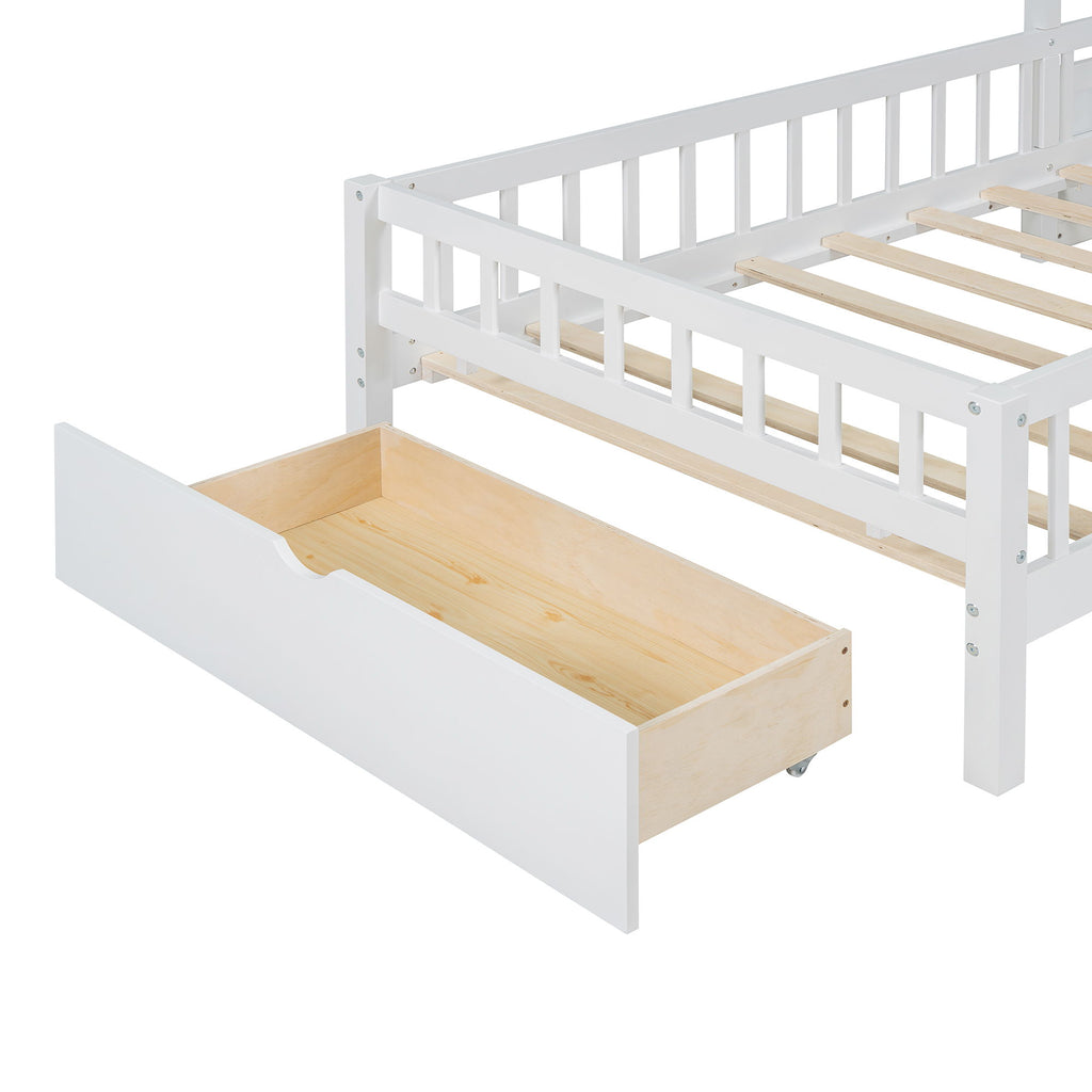 House Bed With Upholstered Sofa, Wireless Charging Station, Shelves And 2 Drawers