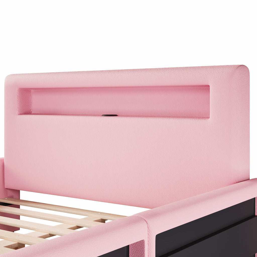 Upholstered Platform Bed With Drawer, LED Light Strip, USB Port