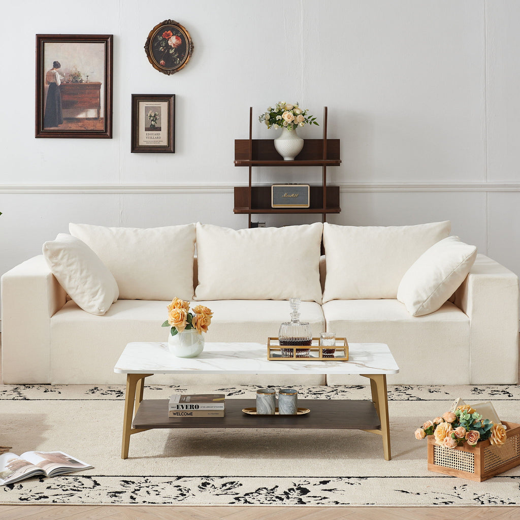 Coffee Table Rectangular Center Table For Living Room Open Space Side Table With Metal Frame - Golden / White