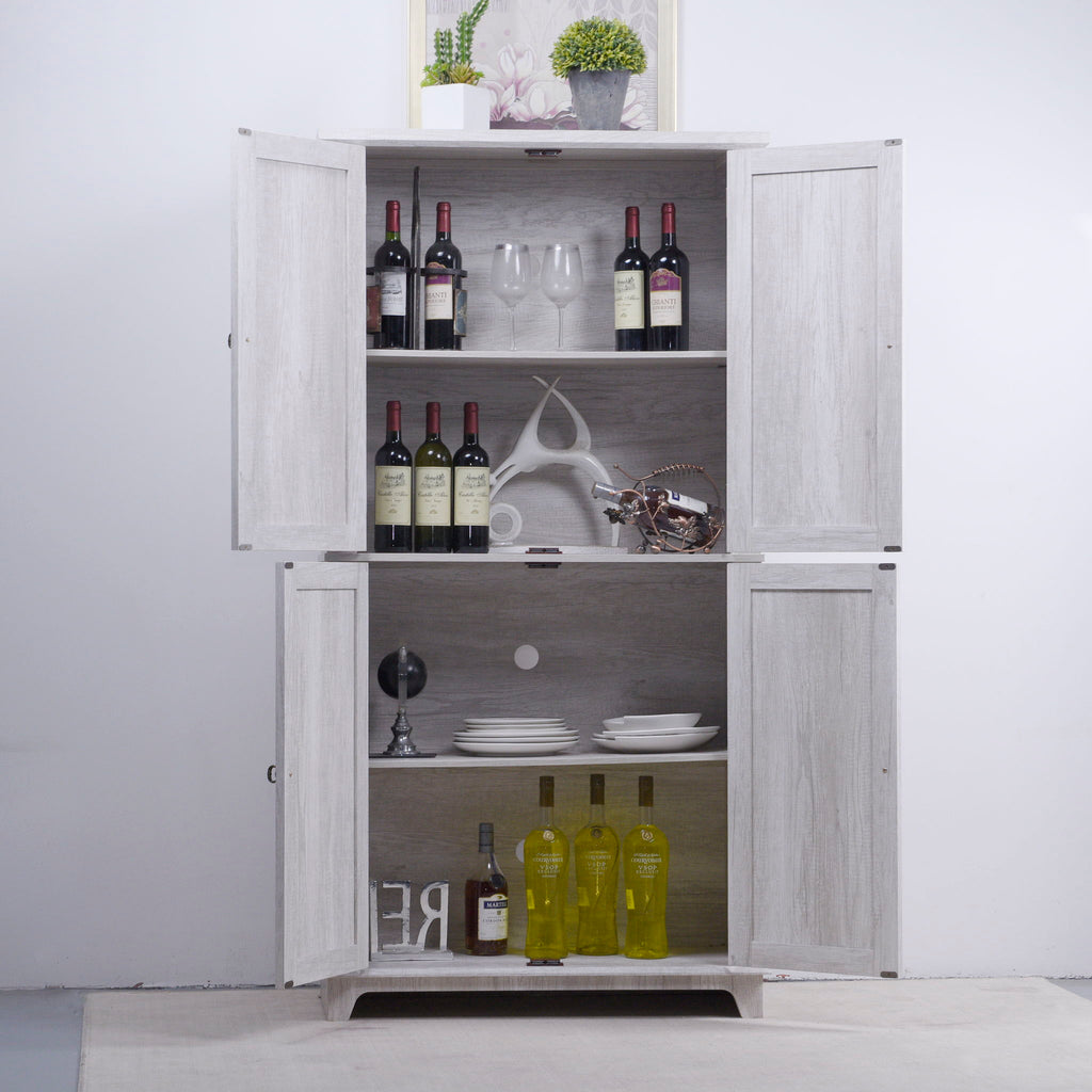 Modern Sideboard Buffet With 4 Mirrored Doors, Adjustable Shelves