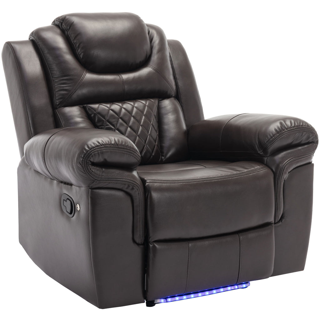 3 Pieces Recliner Sofa Sets Home Theater Seating Manual Recliner Chair & Center Console And LED Light Strip For Living Room - Brown