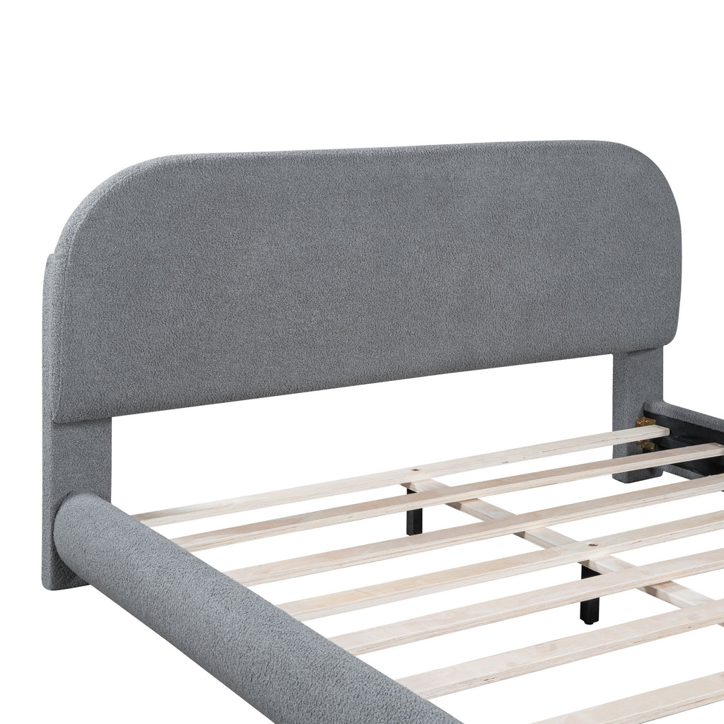 Upholstered Platform Bed With Thick Solid Frame And Stylish Curve-Shaped Design