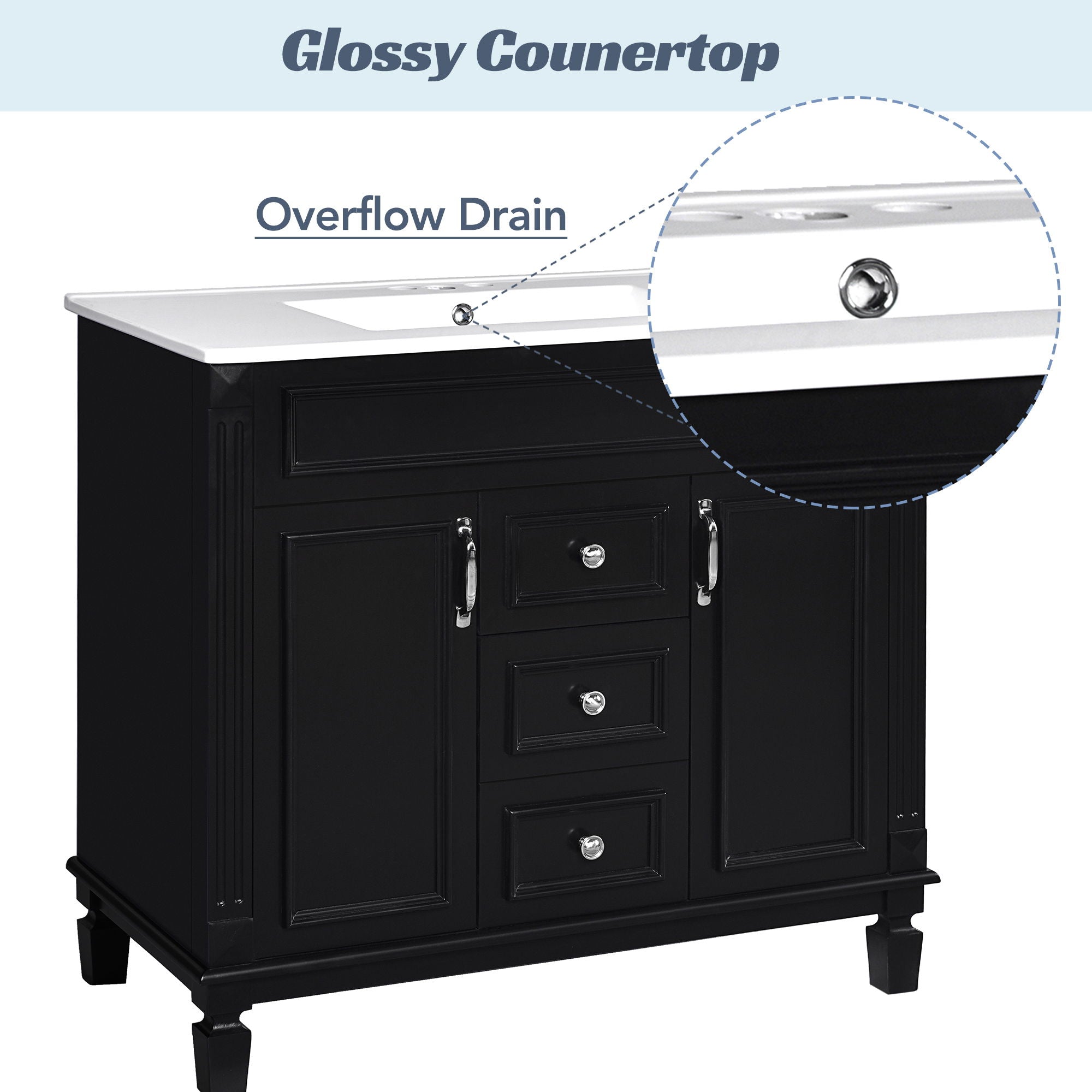 Bathroom Vanity With Top Sink, Basin On Cabinet With 2 Soft Closing Doors And 2 Drawers