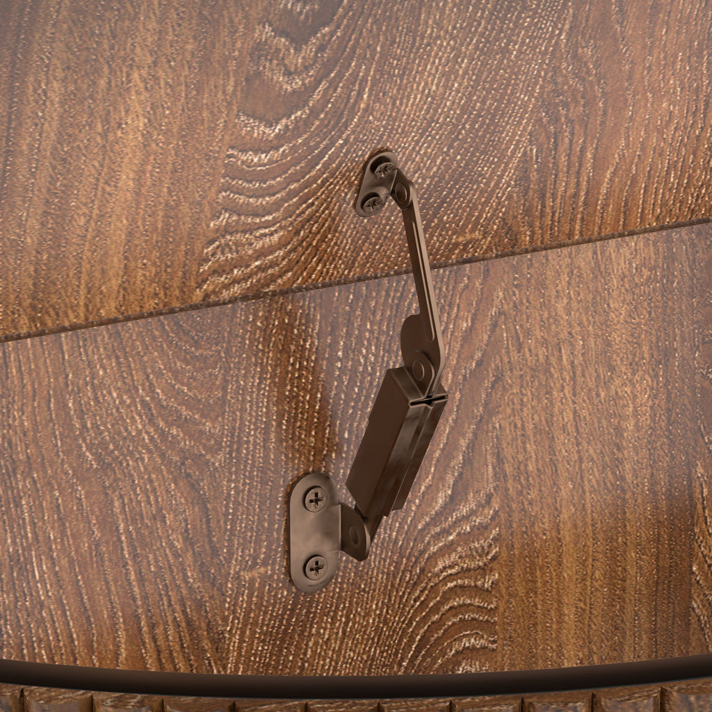 Flip-Top Round Coffee Table With Storage - Brown