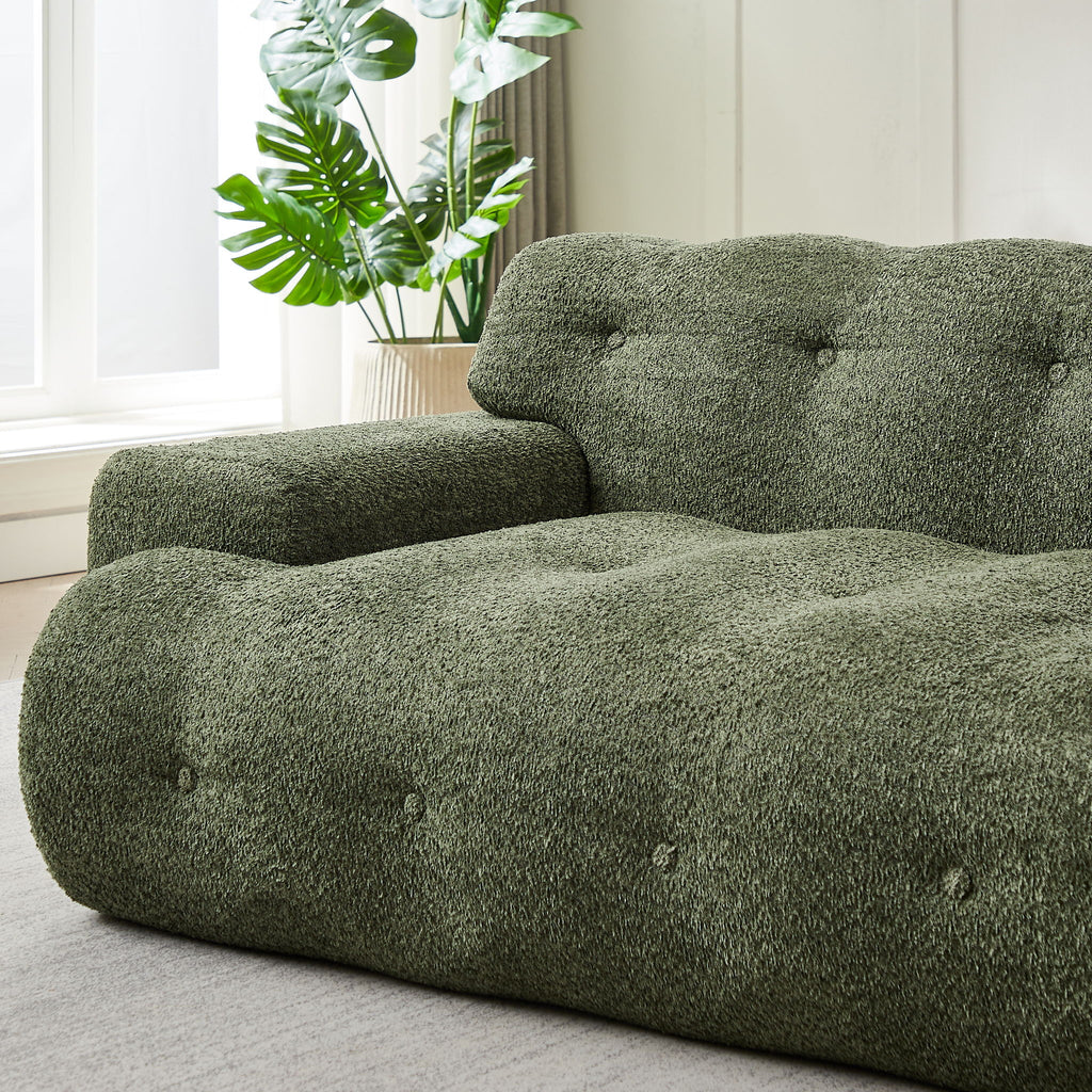 Cloud Series Minimalist Button Tufted Square Arm 3 Seater Sofa