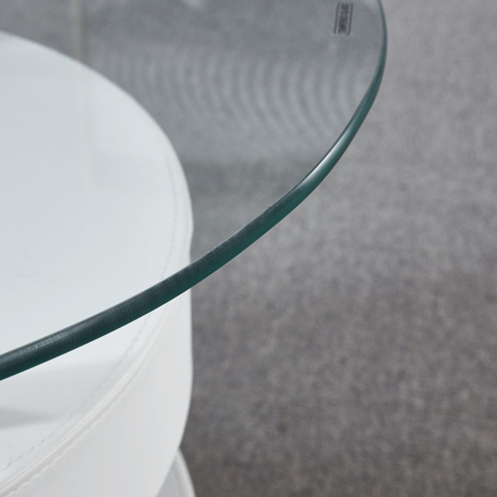 3 Pieces Coffee Table Set, Oval 10 Mm / Thick Tempered Glass Table And 2 Stools - White