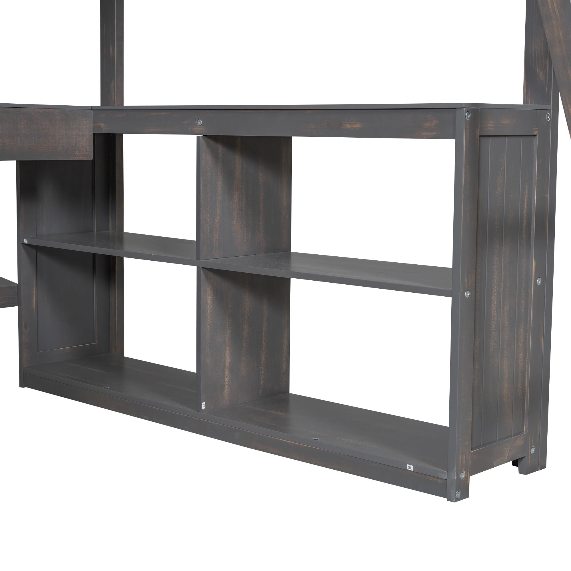 Loft Bed With U Shaped Desk, Drawers, And Storage Shelves