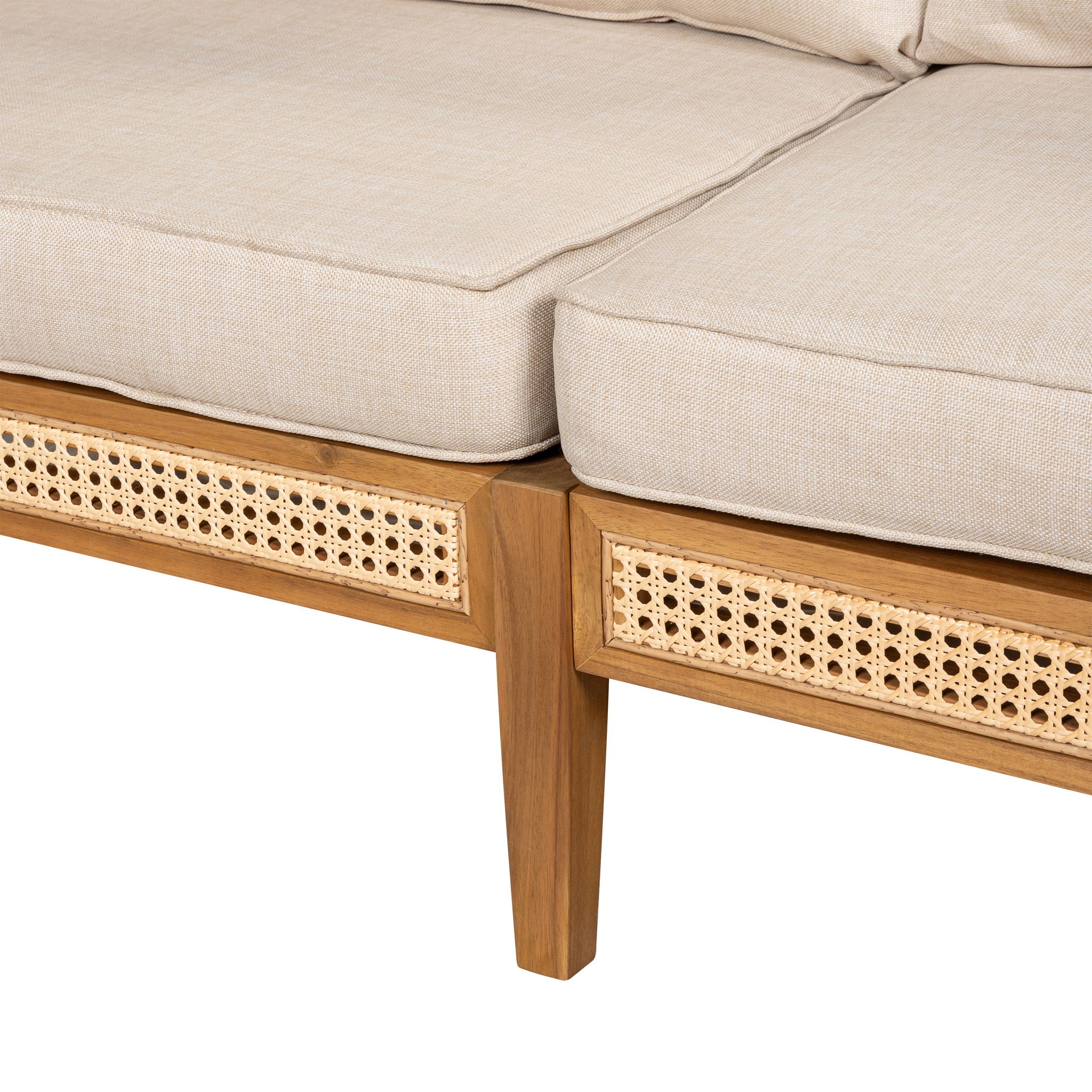 Kirkby - Bohemian Outdoor Patio Cushioned Sofa Weatherproof 56.25In - Teak / Beige