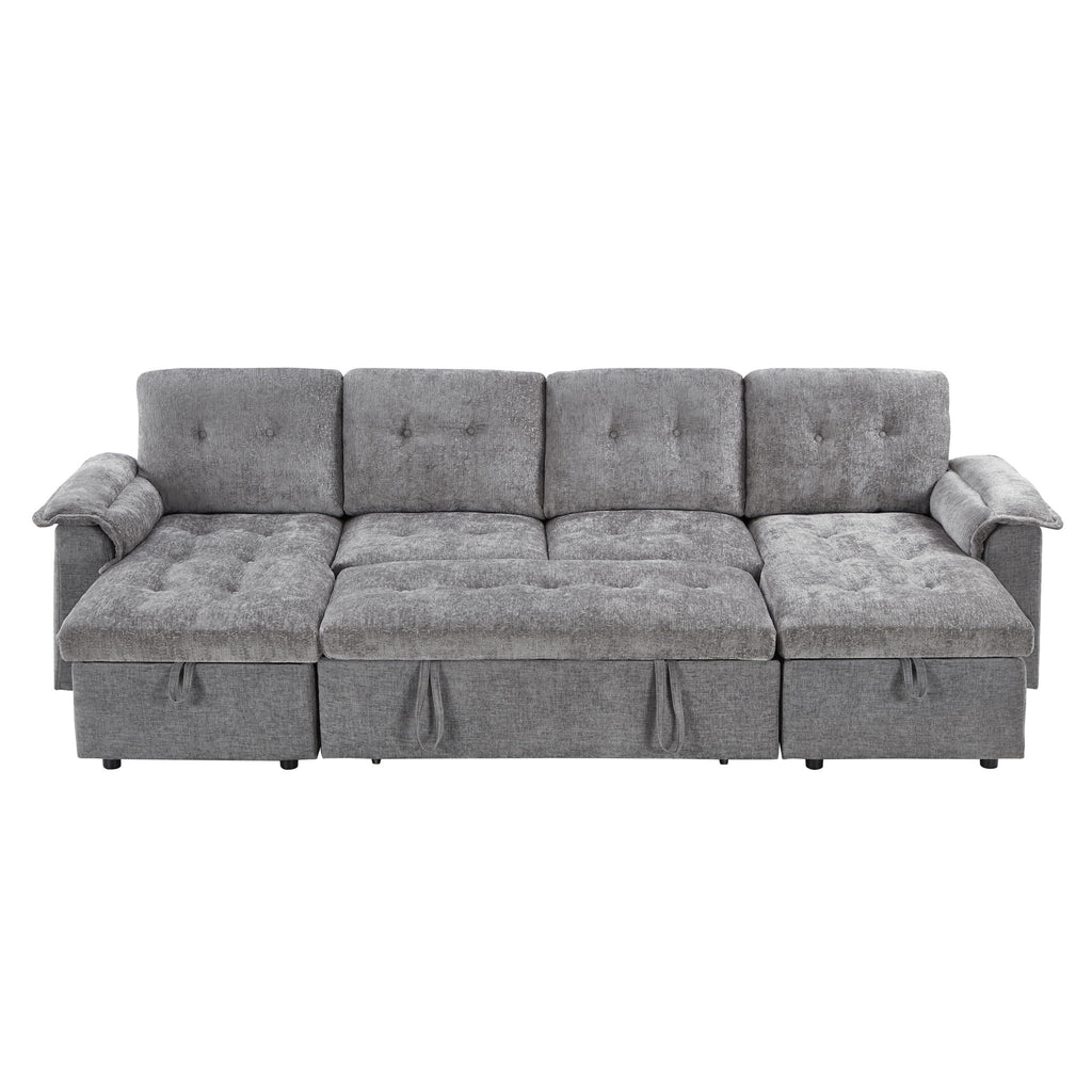 Modern U-Shaped Sleeper Sectional Sofa Bed With USB Ports, Cup Holder, And Hidden Storage