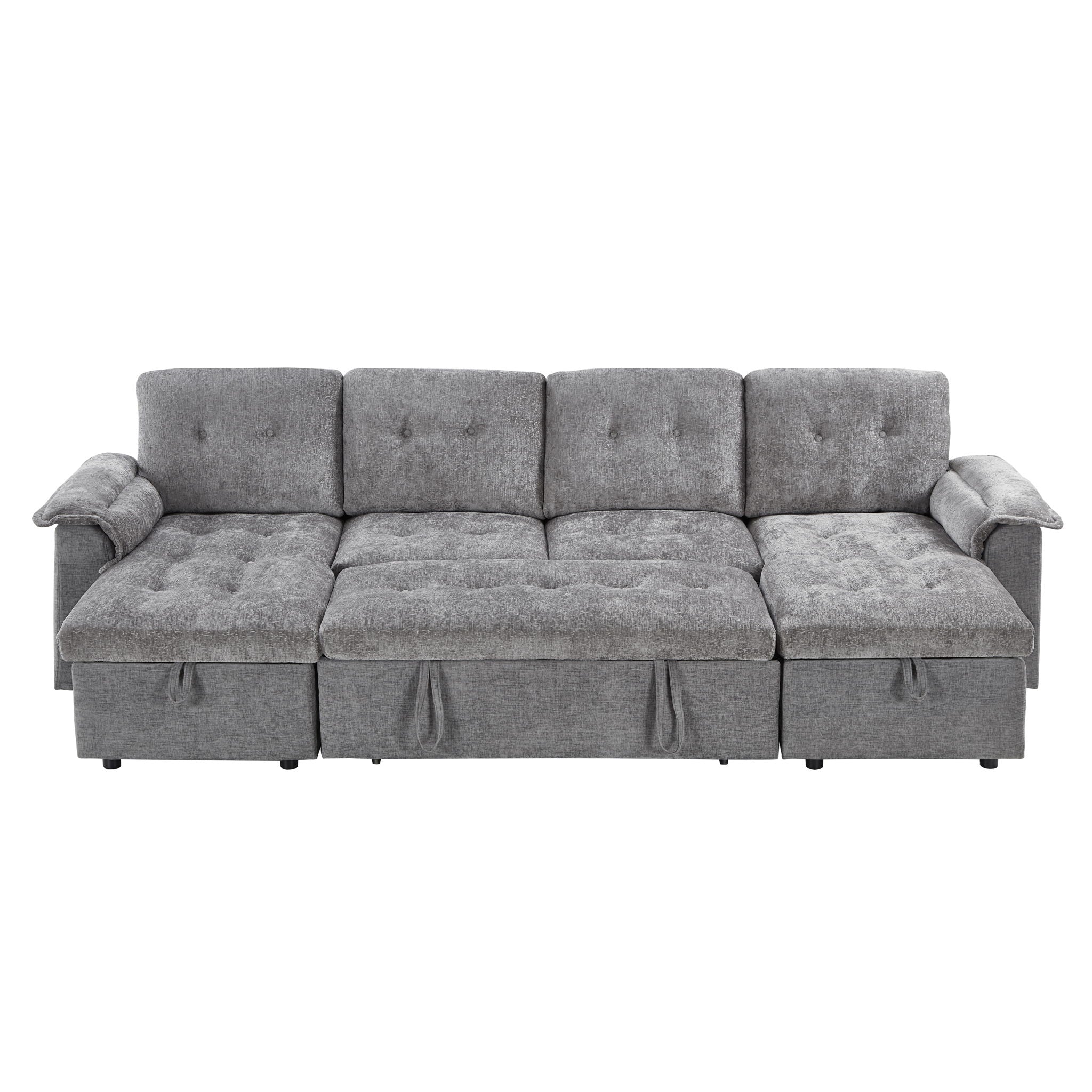 Modern U-Shaped Sleeper Sectional Sofa Bed With USB Ports, Cup Holder, And Hidden Storage