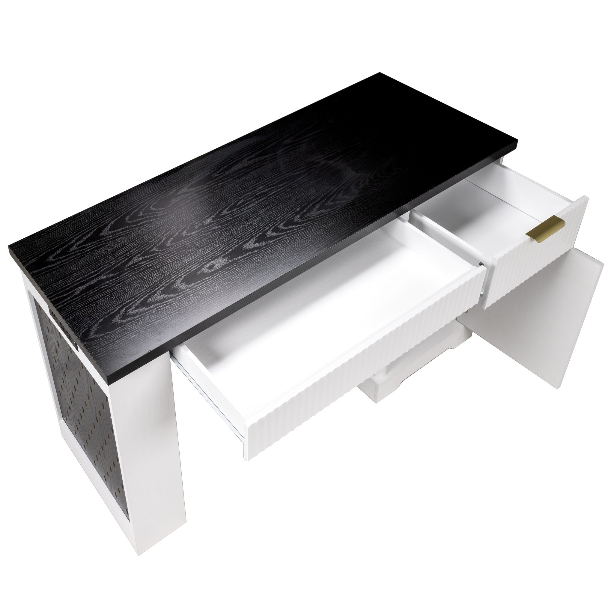 Modern Fluted Office Desk With Storage Cabinet