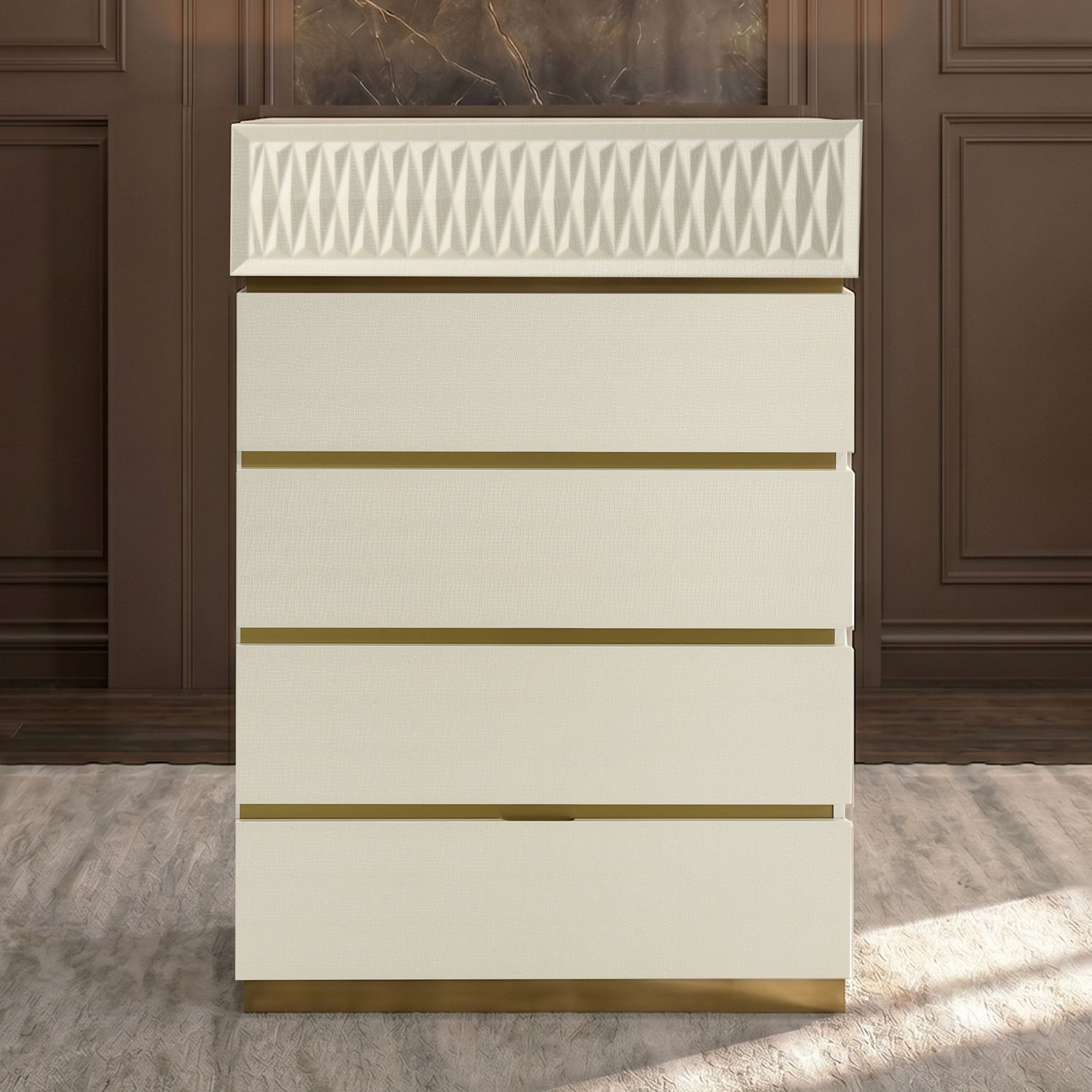 Stanley - 5 Drawer Chest With Crocodile Texture - Gray