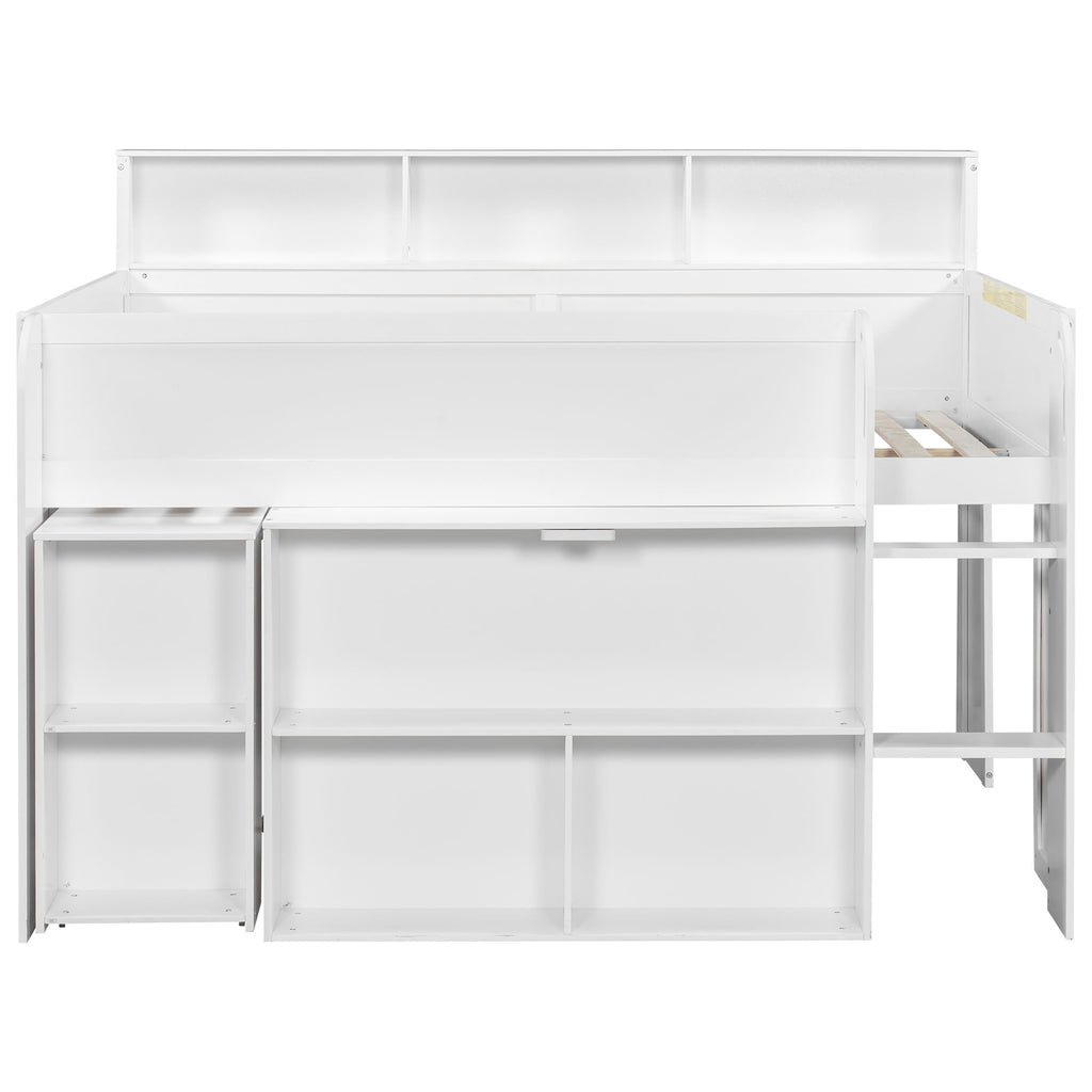 Loft Bed With Built-In Desk, LED Lighting, And Multiple Storage Shelves